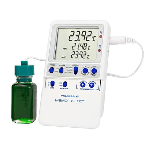 Traceable Memory-Loc Data Logging Thermometer, ABS Plastic, -50 to 70°C, Sealed Bottle Probe, Min/Max Memory, LCD, ISO 17025/A2LA/NIST, Each - Thermometer Datalogger - Image 1