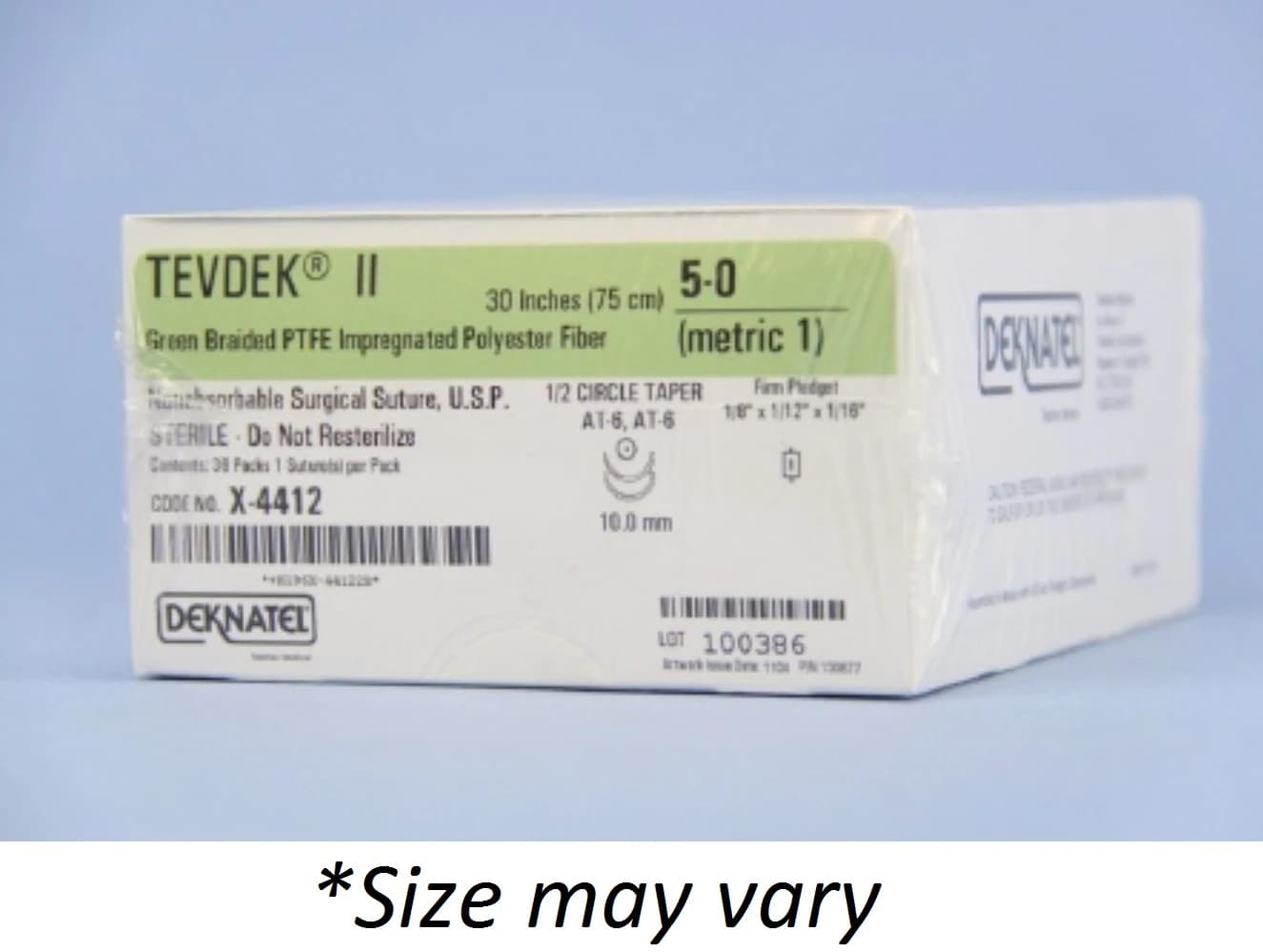 Tevdek II Suture, Polyester Braid, 2-0, 12x18", Non-Absorbable, PTFE Coated, Green, 36/Box - Suture Surgical Tevdek 12x18" - Image 1
