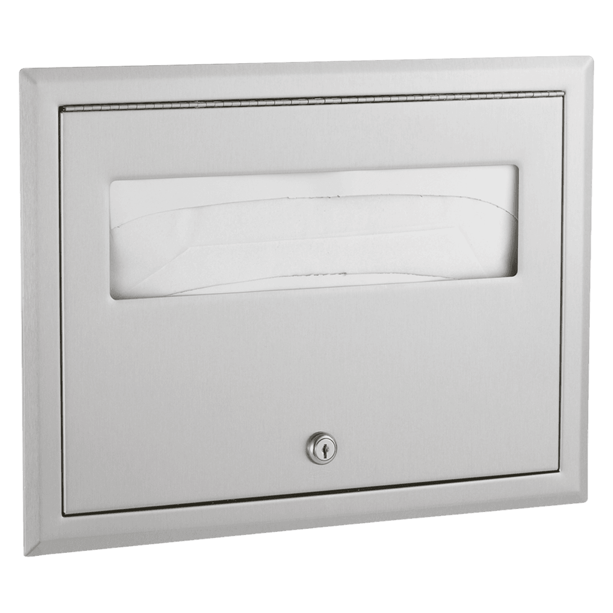 Bobrick Toilet Seat Cover Dispenser, Satin Finish Stainless Steel, Recessed, 395 mm x 285 mm x 67 mm - Dispenser Seat-Cover Recessed - Image 1