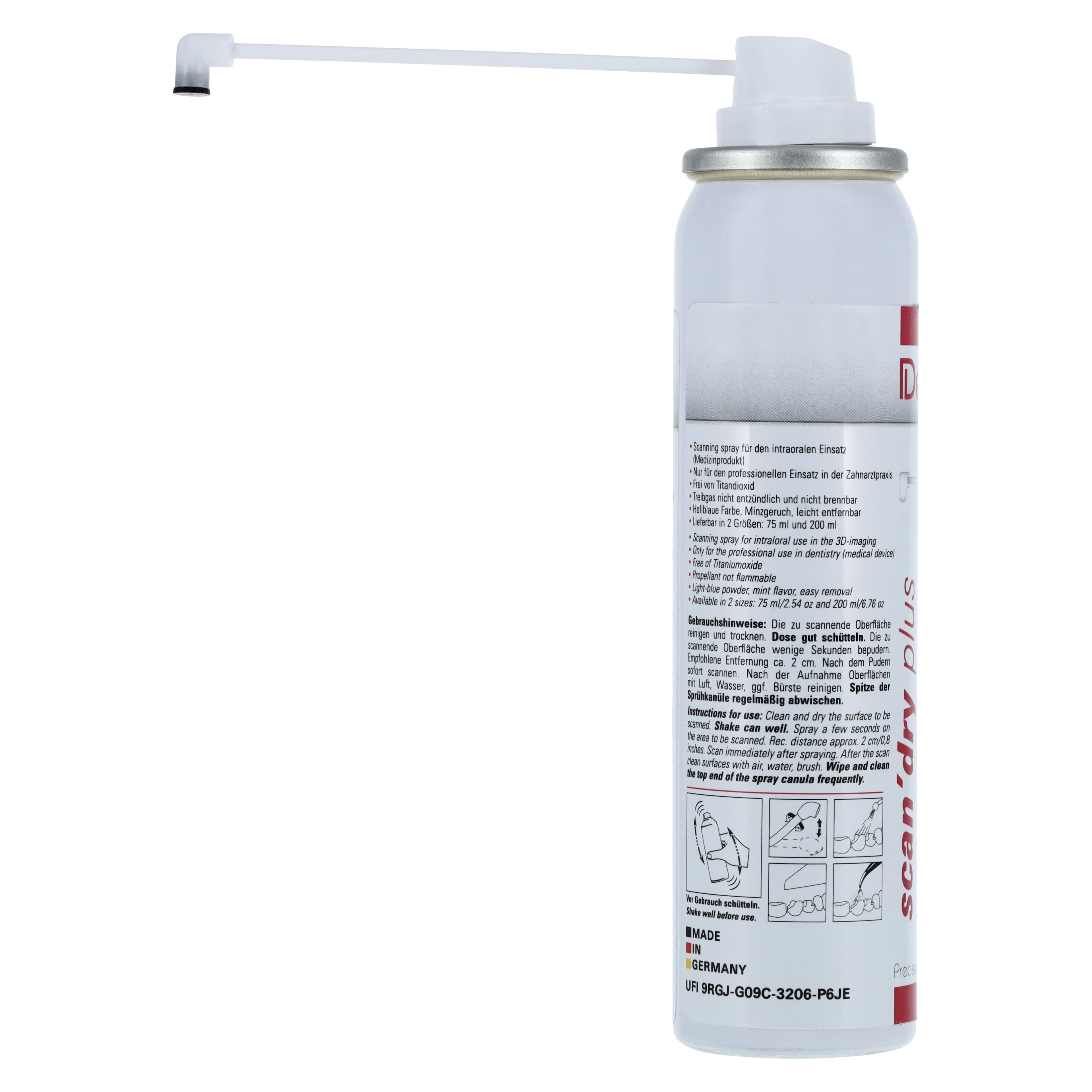 Scan Dry Spray Plus Intraoral Scanning Spray, 75ml Can with 3 Angulated Luer Cannulas thumbnail 3