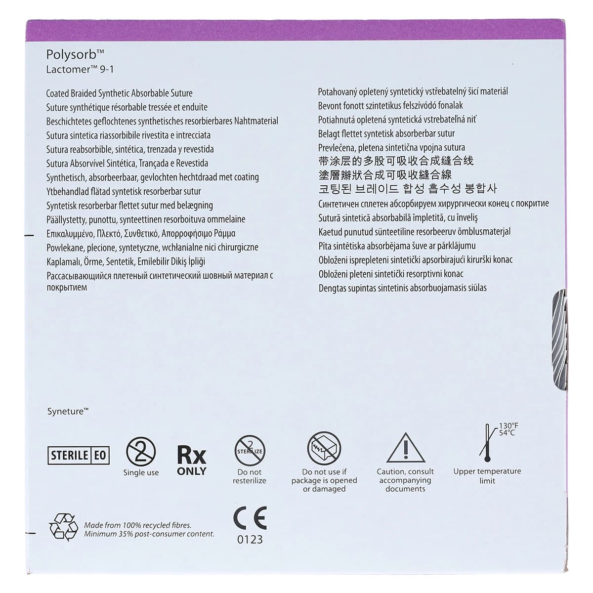 Medtronic Polysorb Suture, Size 0, 30" Polyester Braid, Absorbable, GS-12 Reverse Cutting 1/2 Circle Needle 3.5mm, Coated, Undyed, 36/Case thumbnail 6