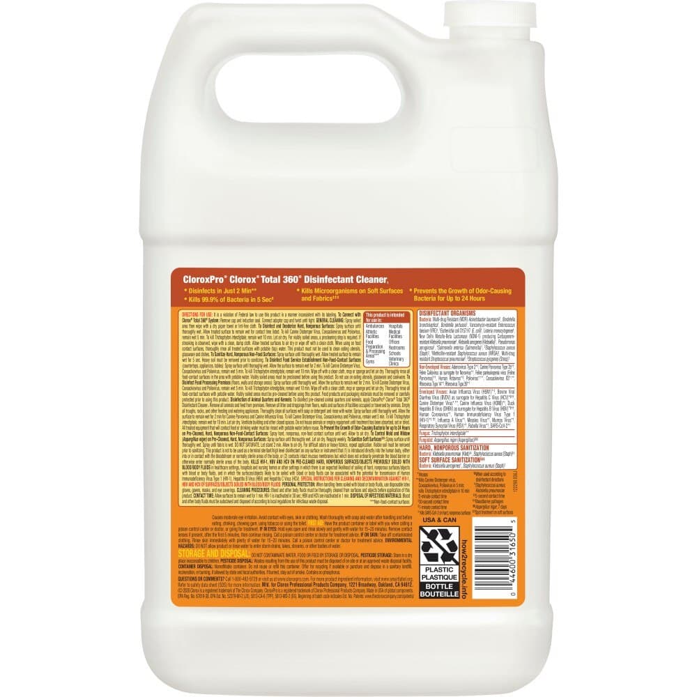 Clorox Pro Total 360 Disinfectant Cleaner, Fragrance Free, 128 oz, 4/Ct thumbnail 3