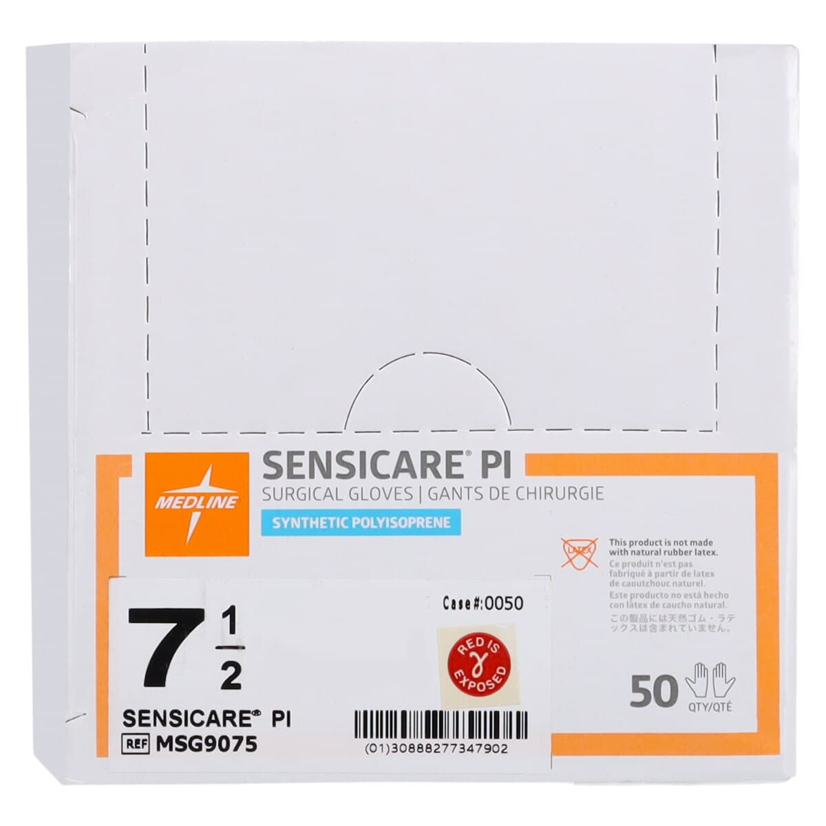 SensiCare PI Polyisoprene Surgical Gloves, Sterile, Powder-Free, Fitted Size 7.5, Cream, 50 Pairs/Box, 200 Pairs/Case thumbnail 8