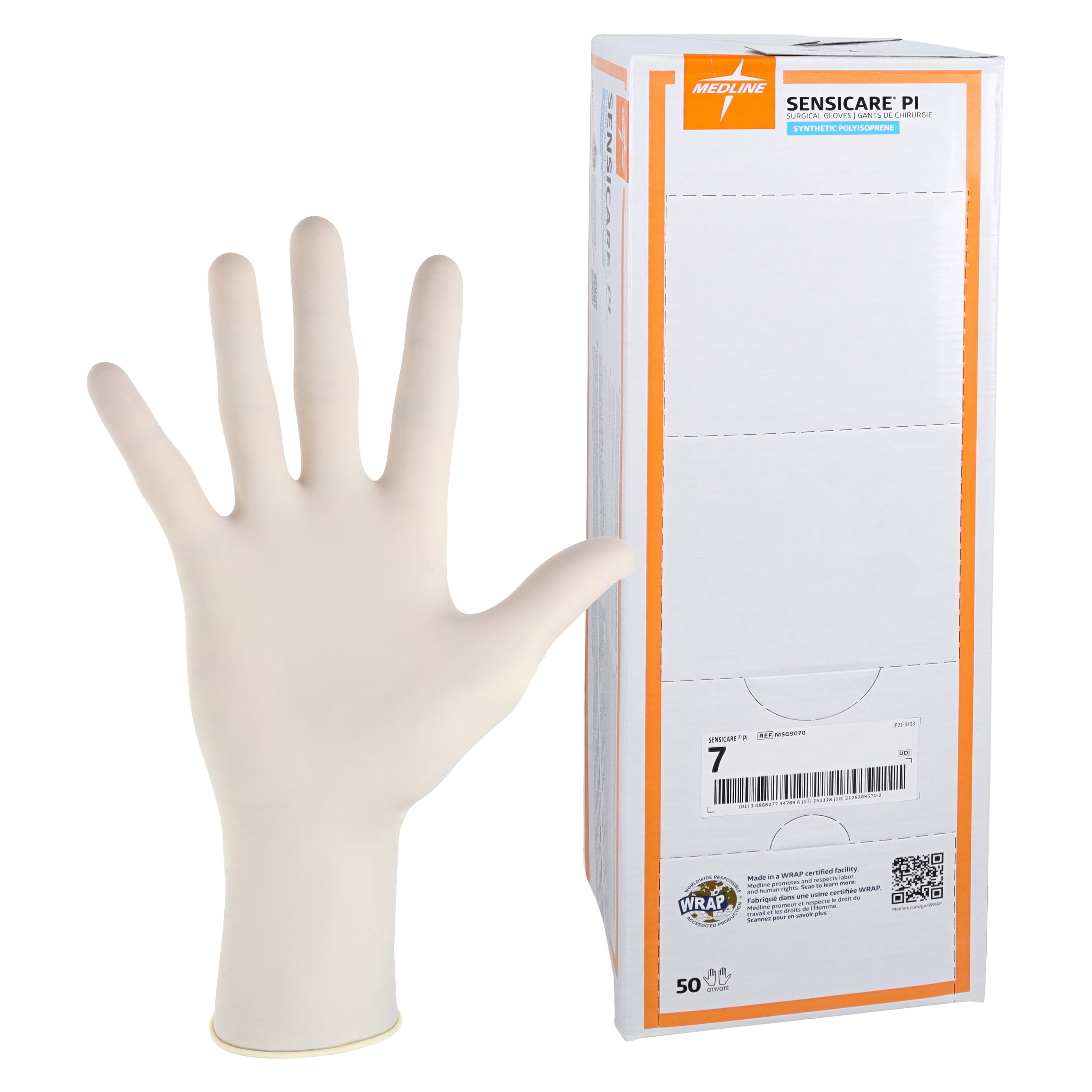 Medline SensiCare Polyisoprene Surgical Gloves, Size 7, Cream, Latex-Free, Powder-Free thumbnail 2