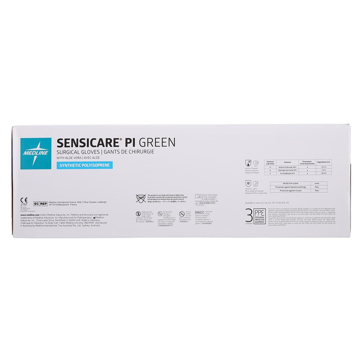 Medline SensiCare PI Synthetic Polyisoprene Surgical Gloves, Size 8, Green, Powder-Free, 50 Pairs/Box thumbnail 7