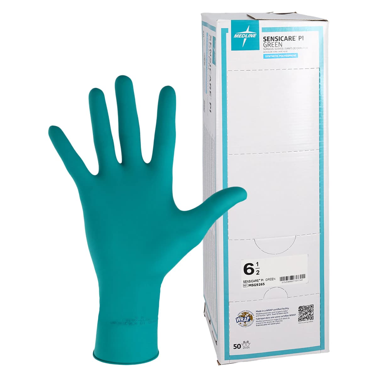 Medline SensiCare Surgical Gloves, Latex-Free, Powder-Free, Green, Size 6.5 - Glove Surg Sensicare LF PF Grn - Image 1