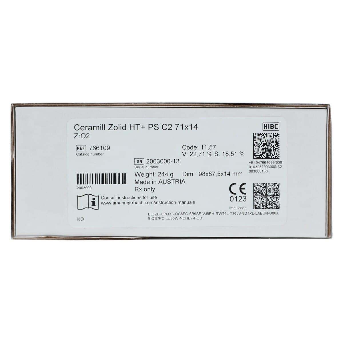 Ceramill Zolid HT+ PS Zirconia Disc, C2 Shade, 71 x 14 mm thumbnail 6