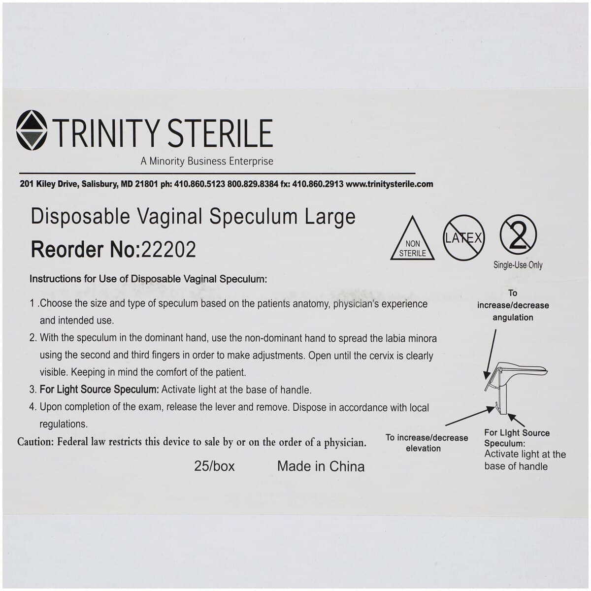 Trinity Sterile Vaginal Speculum with Built-in LED, Large, 80/Case thumbnail 3