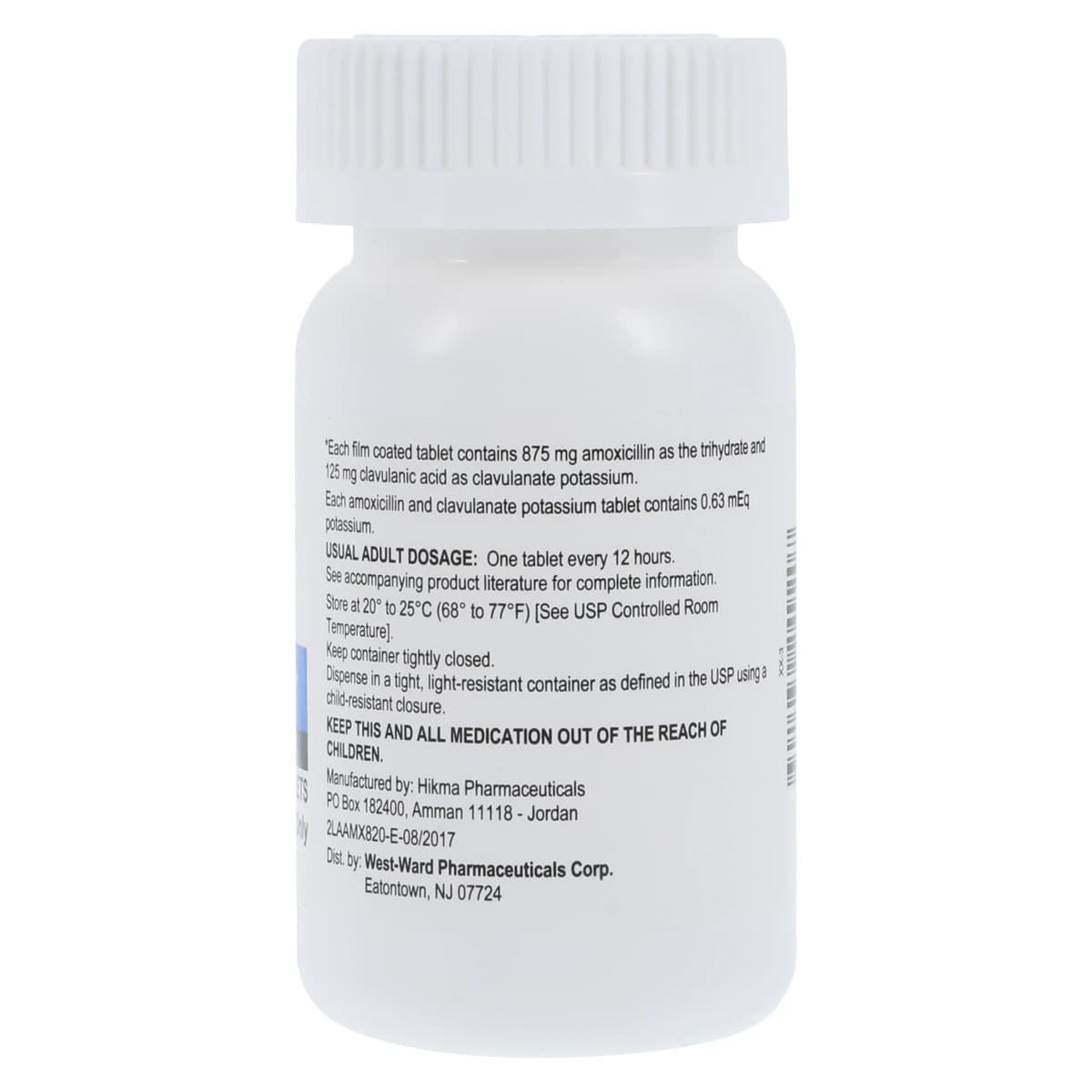Amoxicillin/Clavulanate Potassium Tablets 875mg/125mg, Bottle of 20, Hikma Pharmaceuticals thumbnail 2