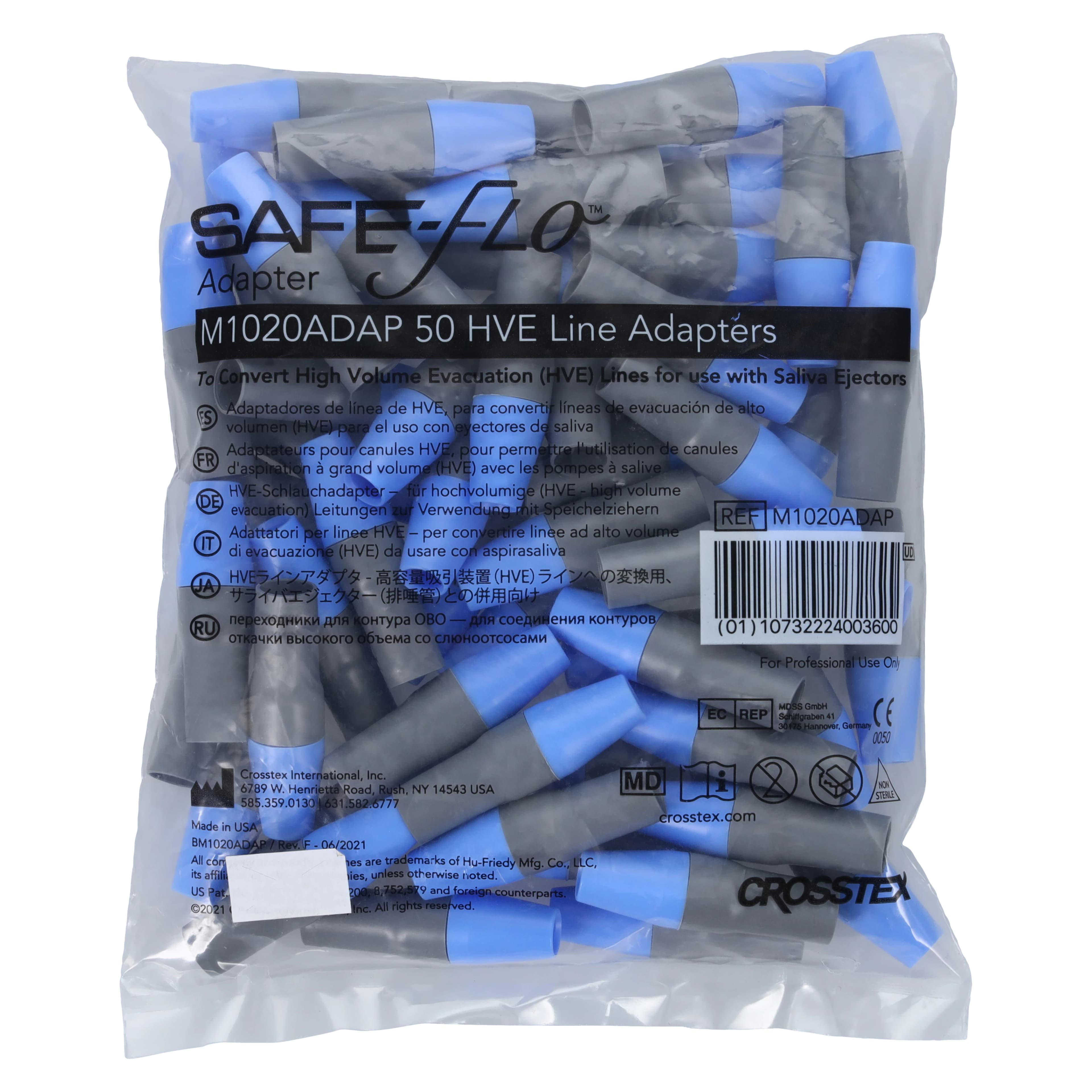 Crosstex SAFE-FLO Saliva Ejector Adapter, Blue/Gray, 50/Bag, M1020ADAP - SAFE-FLO&reg; Saliva Ejector - Adapter - Image 1