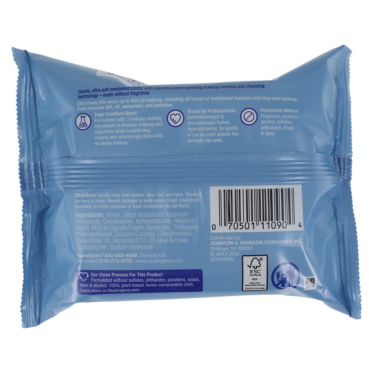 Neutrogena Makeup Remover Wipes, Fragrance Free, Blue, 6/Case thumbnail 2