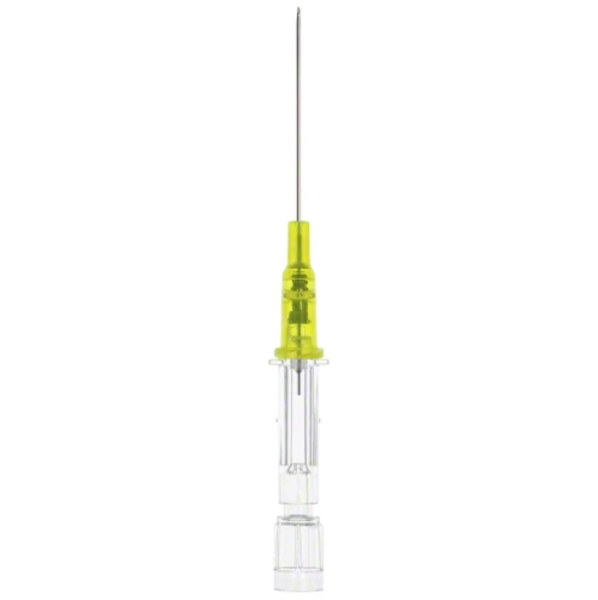 B. Braun Introcan Safety IV Catheter, 24 Gauge, 1-1/4", Polyurethane, Non-DEHP/Non-PVC, Sterile, Latex-Free, Yellow, Straight, 200/Case - Catheter IV Deep Access 24g - Image 1