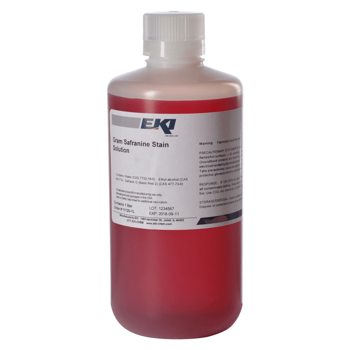 Gram Safranine Stain Solution, Red, 1L Bottle - Solution Stain Gram Safranine - Image 1