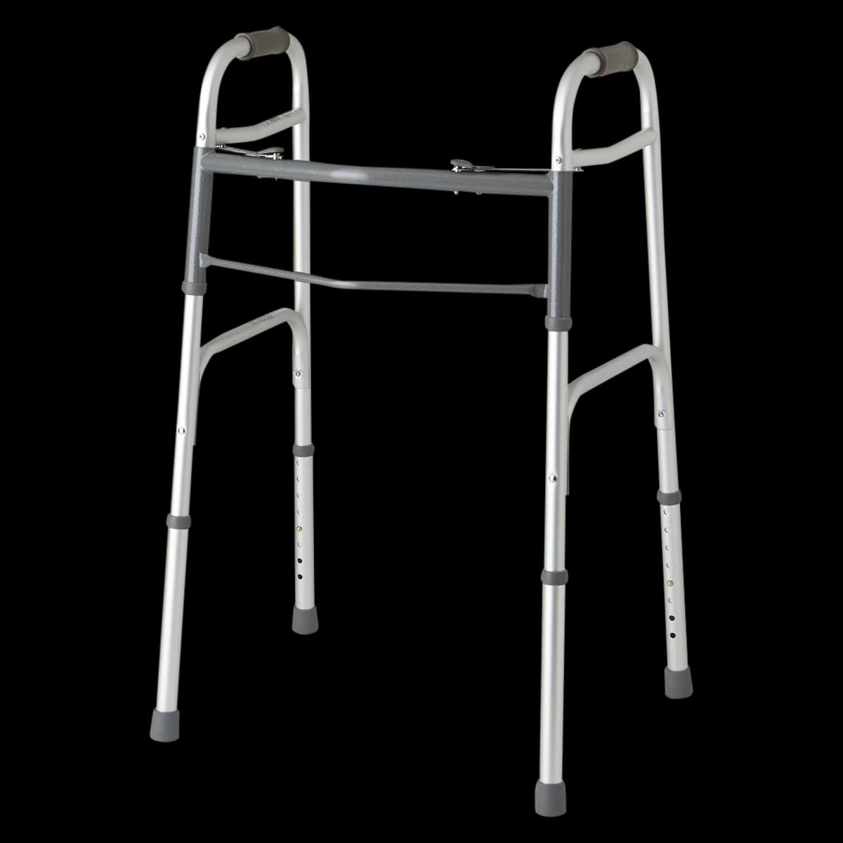 Medline Folding Walker, Adjustable Height, 2-Button, 300 lb Capacity, Adult, with Glides - Walker Folding Adj 2 Button - Image 1