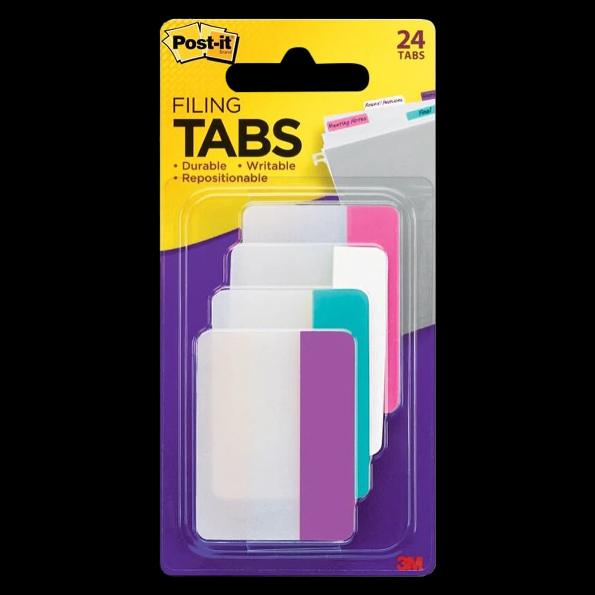 Post-it Filing Tabs, 2" x 1.5", Assorted Colors, 6 Flags/Pad, 24/Package - Tabs Filing Post It 2x1-1/2" - Image 1