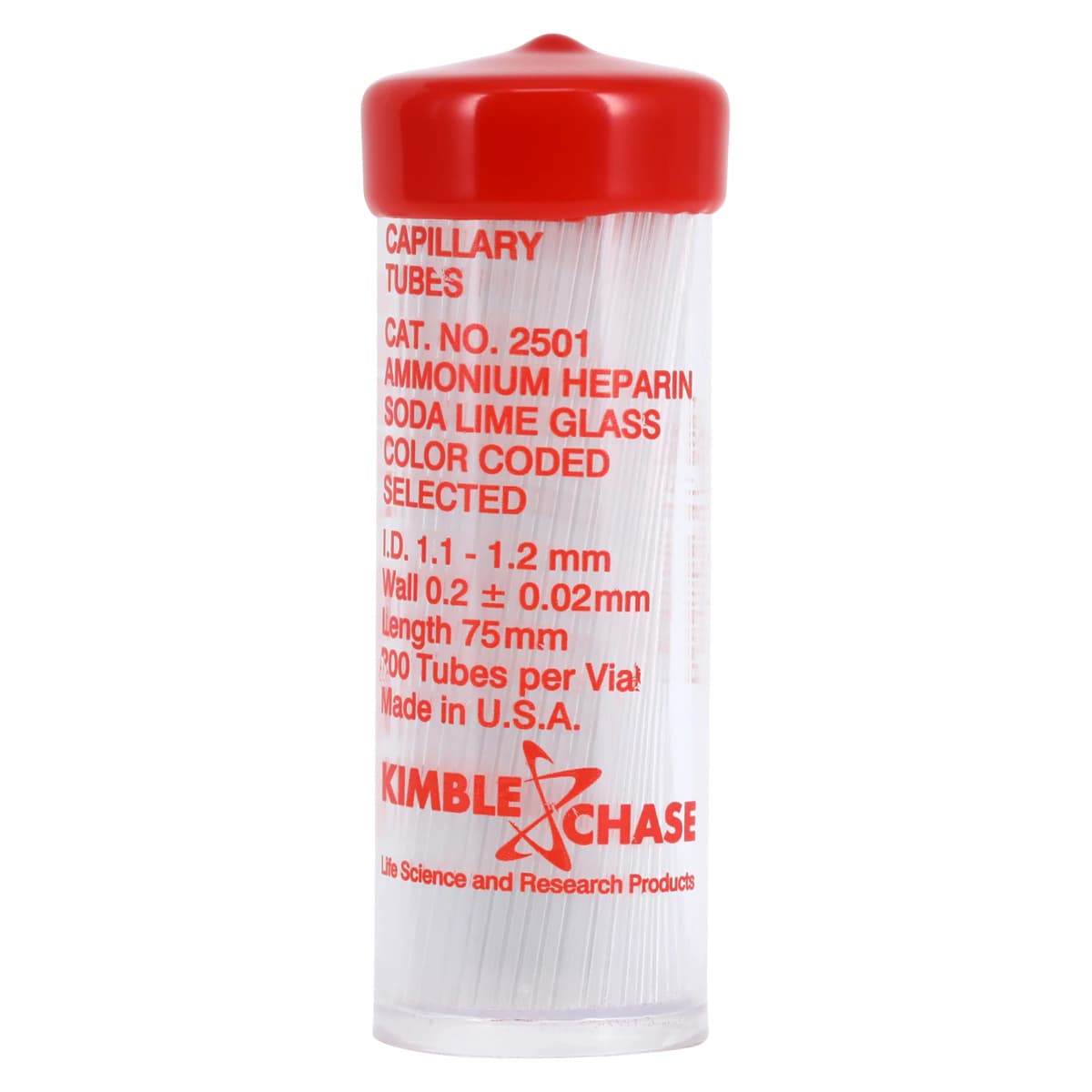 Microhematocrit Capillary Tube, Heparinized, Soda-Lime Glass, Red Tip, 1.1 x 75 mm, 200/Pk thumbnail 2