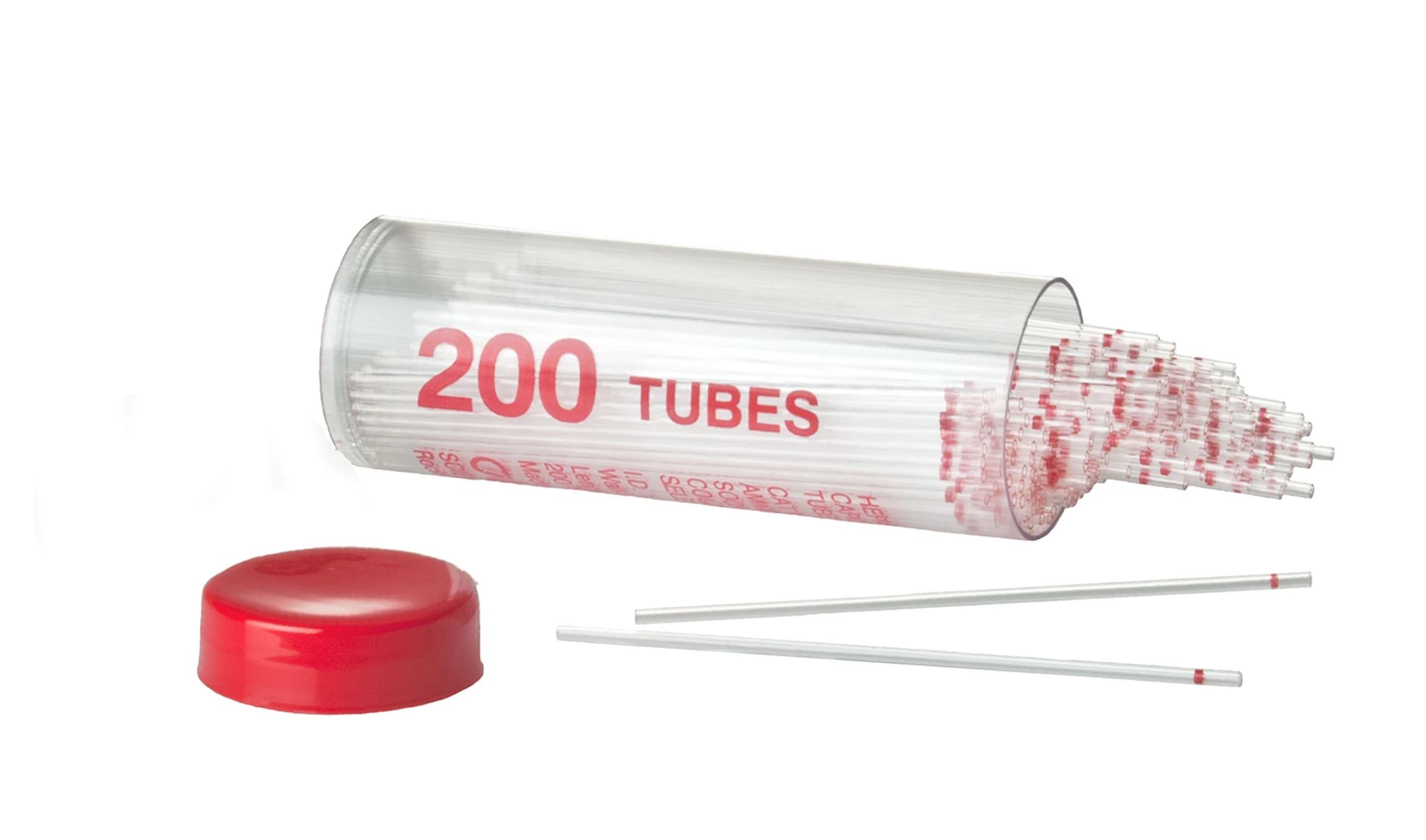 Microhematocrit Capillary Tube, Heparinized, Soda-Lime Glass, Red Tip, 1.1 x 75 mm, 200/Pk - Micro Hematocrit Tube w/Hepari - Image 1