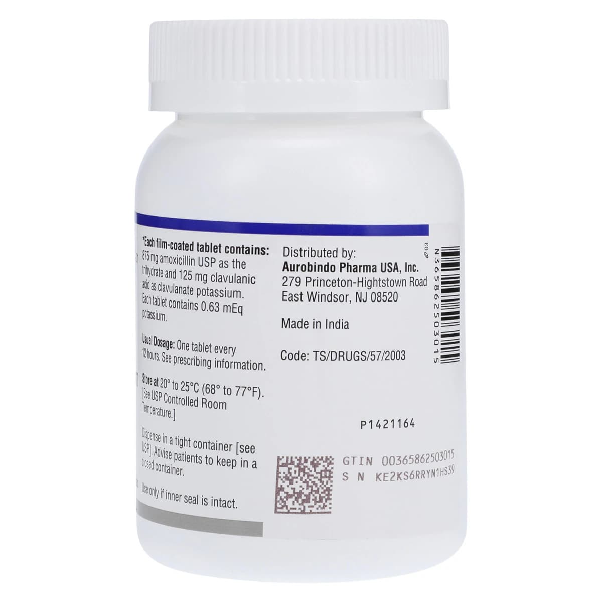 Amoxicillin/Clavulanate Potassium Tablets 875mg/125mg, 100/Bottle thumbnail 2