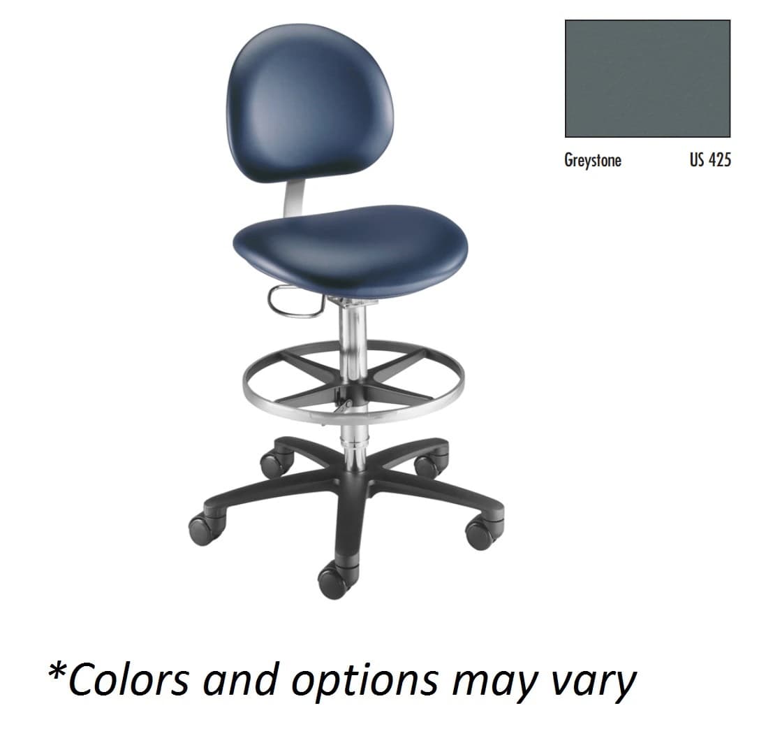 Brewer Millennium Series Laboratory Stool with Back, Graystone, 250 lb Capacity - Stool Lab Exam w/Back - Image 1