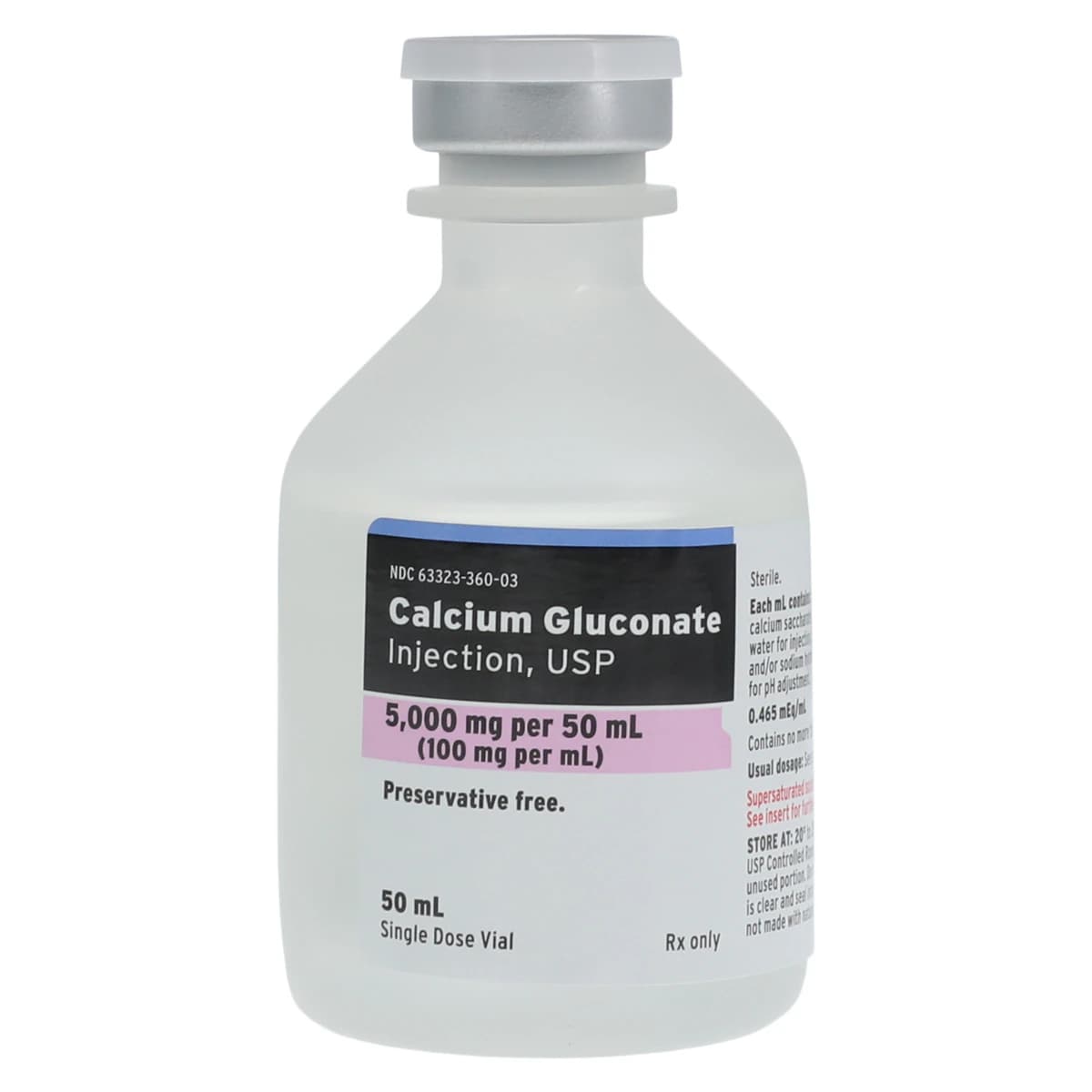 Calcium Gluconate Injection 100 mg/mL, Preservative-Free, Single-Dose Vial, 50 mL, 25/Package - Calcium Gluc Inj SDV 50mL - Image 1