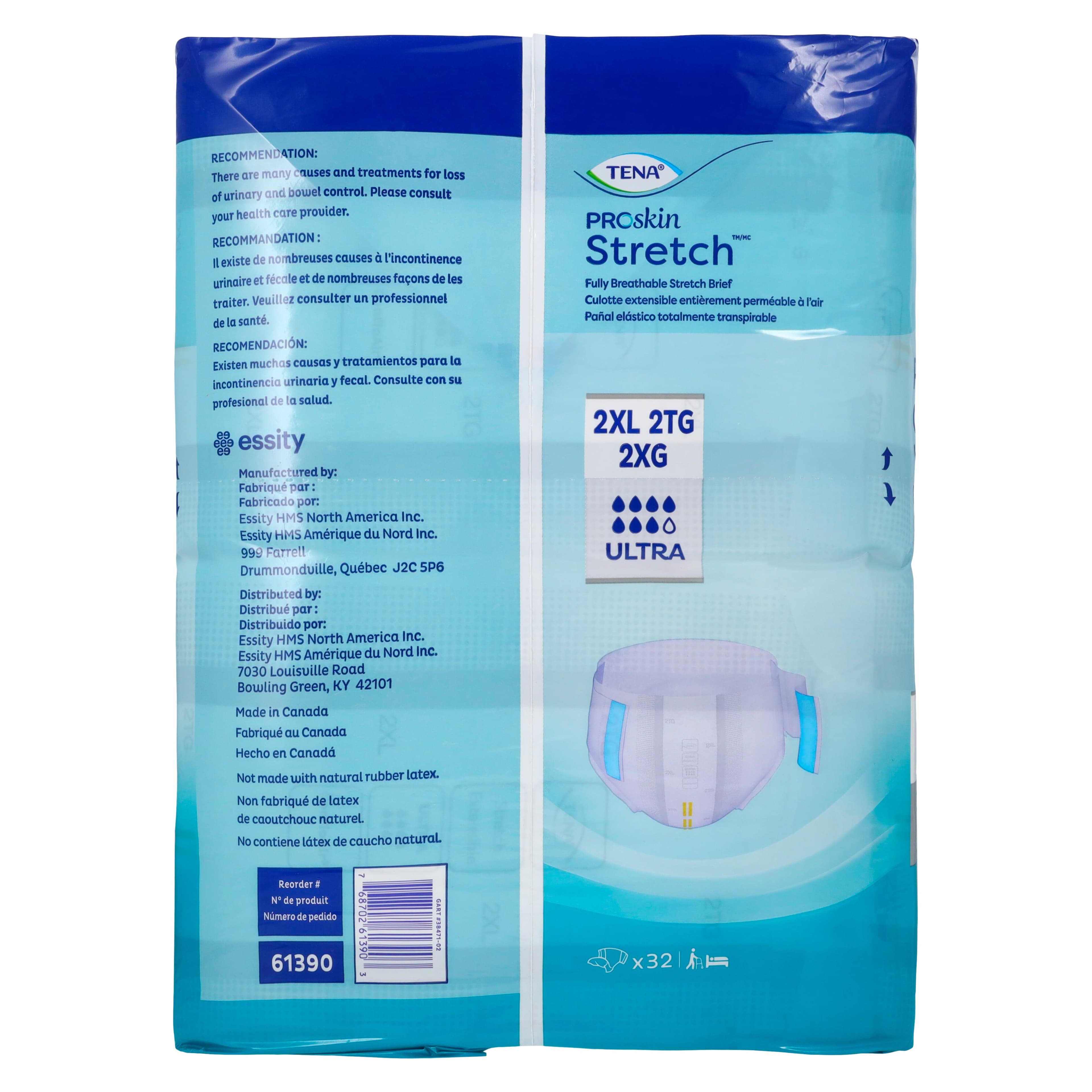 TENA Stretch Ultra Brief, Unisex, Heavy Absorbent, 64-70" Waist, White, Hook and Loop Closure, 64/Case thumbnail 3