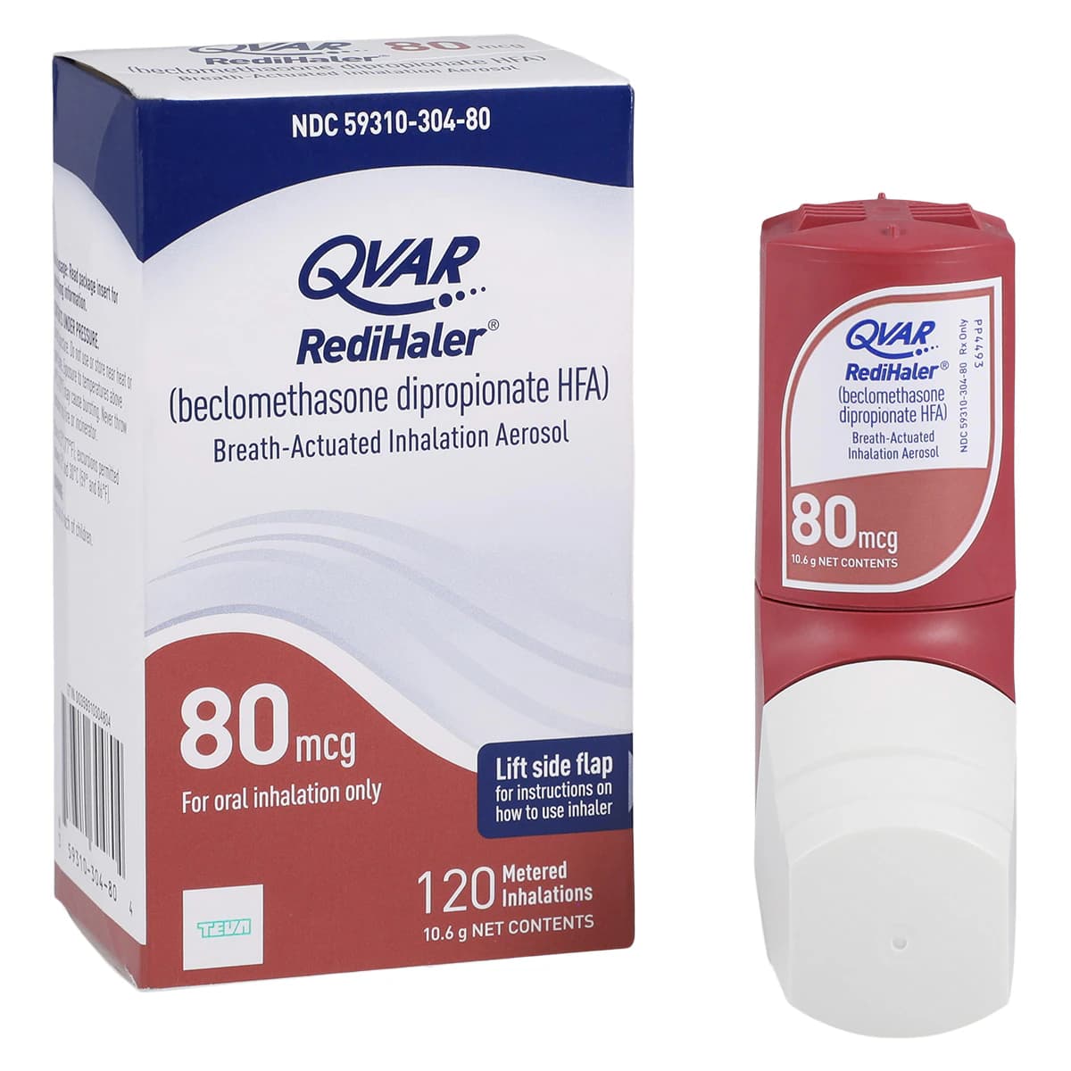 QVAR RediHaler (Beclomethasone Dipropionate HFA) Inhalation Aerosol, 80 mcg, 120 Metered Doses, 10.6 g Canister - QVAR Redihaler 120dose 10.6gm - Image 1