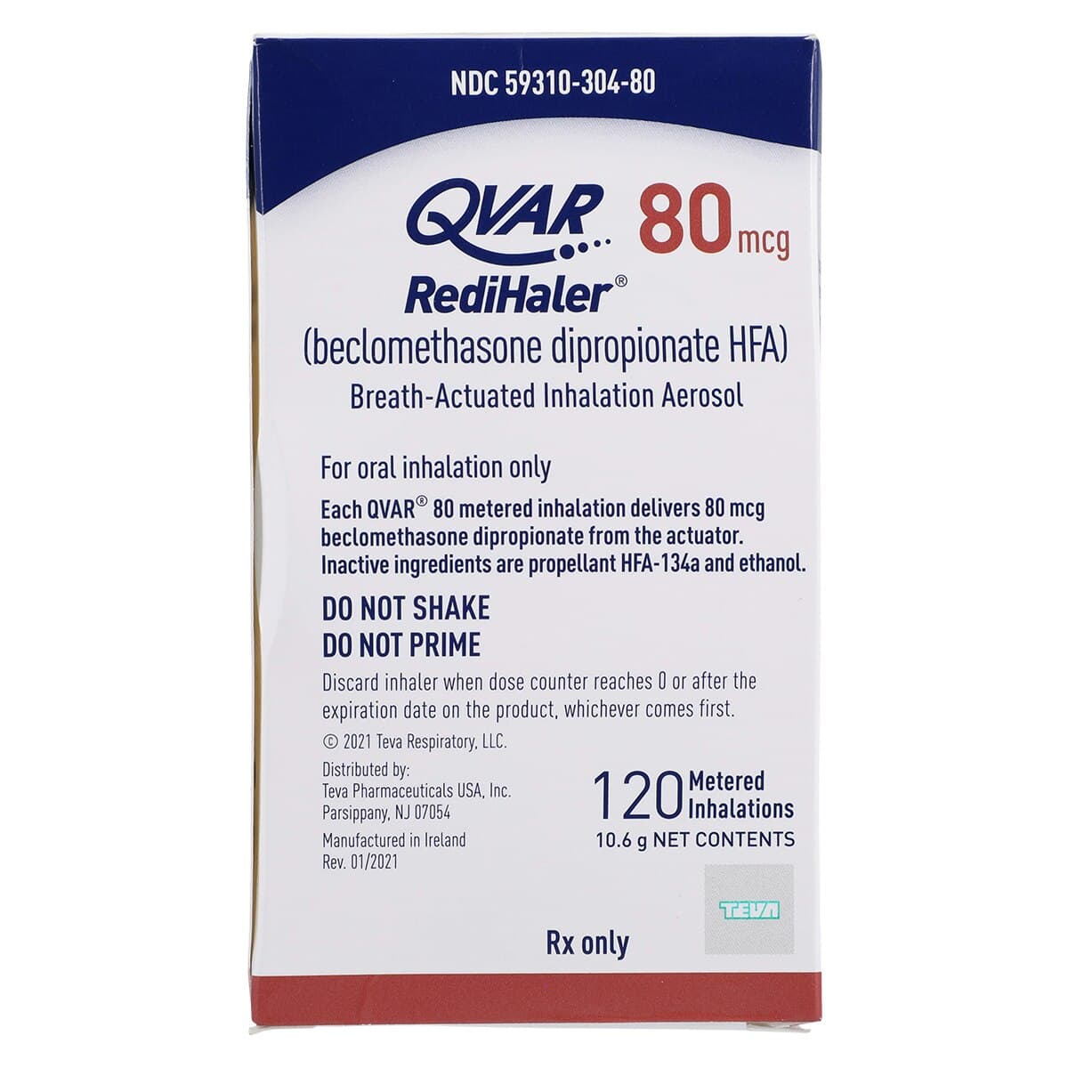 QVAR RediHaler (Beclomethasone Dipropionate HFA) Inhalation Aerosol, 80 mcg, 120 Metered Doses, 10.6 g Canister thumbnail 8