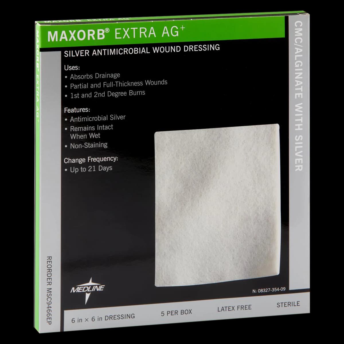 Medline Maxorb Extra Ag Alginate Wound Dressing, 6" x 6", Sterile, Highly Absorbent, Latex-Free - Dressing Wnd Maxorb Extr Ag - Image 1