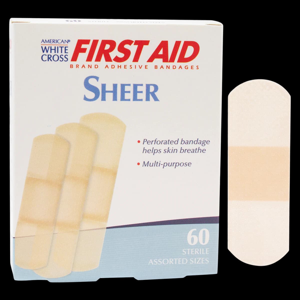 American White Cross First Aid Adhesive Bandage, Plastic, Sheer, 2" x 4", Sterile, 1200/Case - Bandage Adhsv Sheer Patch XL - Image 1