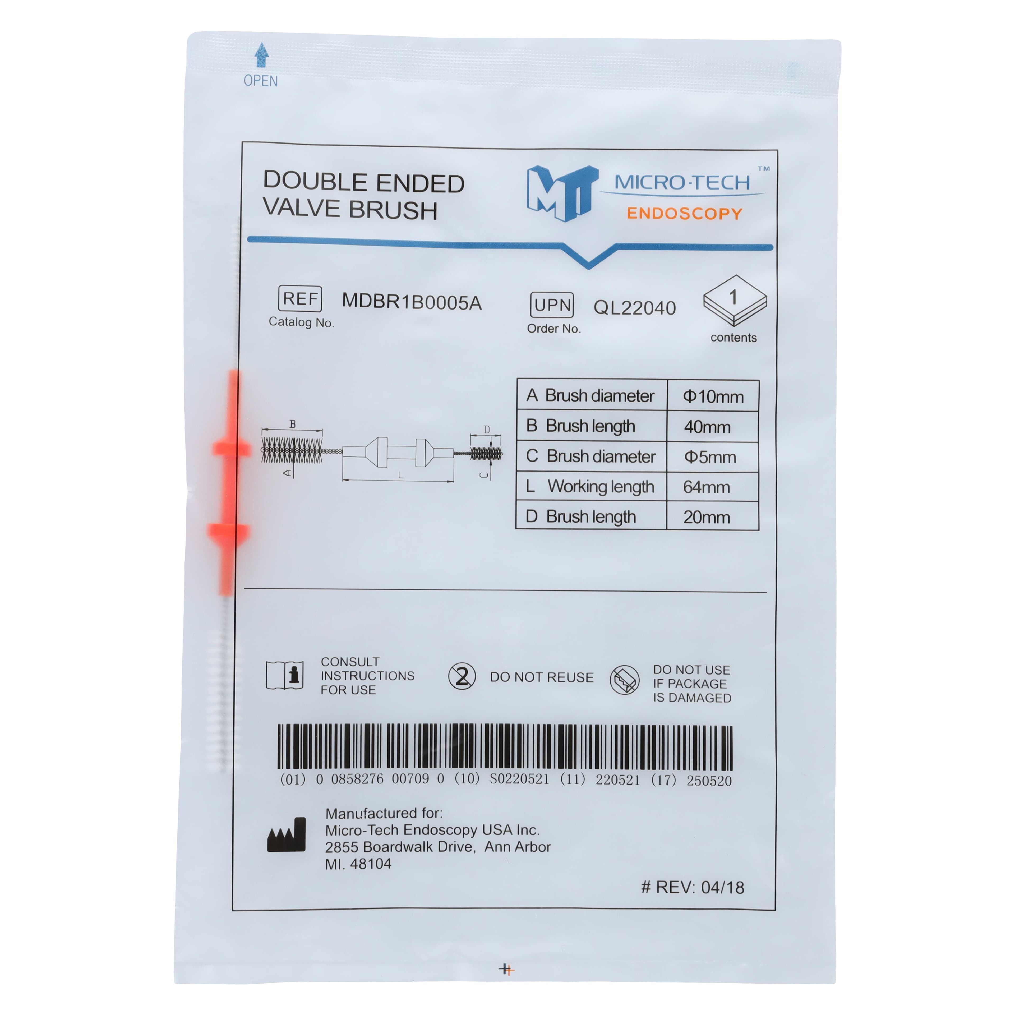Micro-Tech Endoscopy Double Ended Valve Brush, 5-10mm, 50/Box thumbnail 2