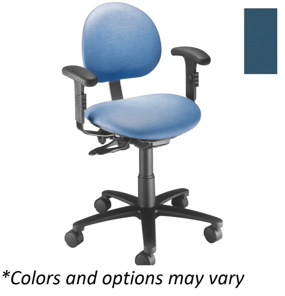 Brewer Task Stool with Ergonomic Arm & Back Rest, 5-Leg Base, Azure Blue, Each - Stool Task Alum w/ Arm Rest - Image 1