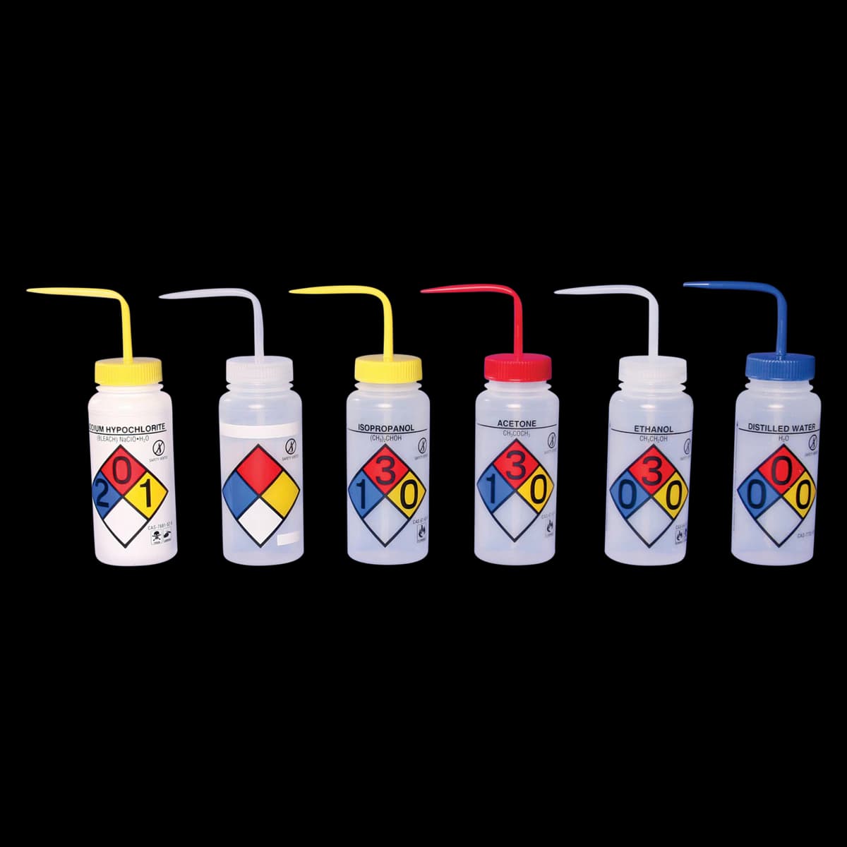Bel-Art Products Right-To-Know Safety Labeled Wash Bottle for Distilled Water, 250 mL, Wide Mouth, 4/Pack - Wash Bottle Distilled Water - Image 1