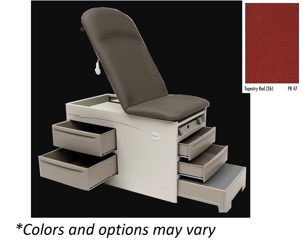 Brewer Access Exam Table, Tapestry Red, 500 lb Capacity - Table Exam Access - Image 1