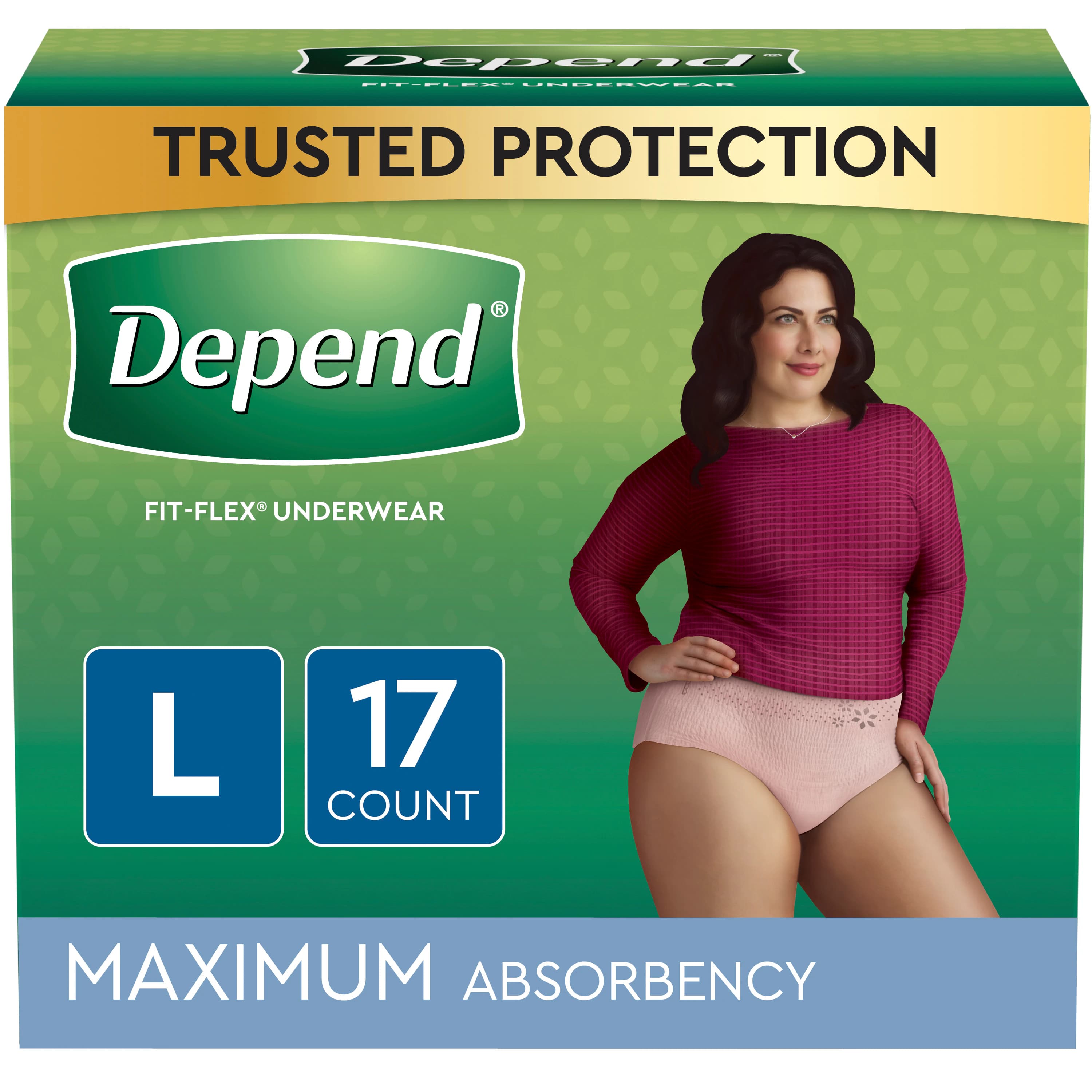 Depends Maximum Absorbency Incontinence Underwear for Women, Pull-Up Style, Size Large (38-44"), Blush/Pink, 34/Case - Depends Maximum ABS f/Women - Image 1