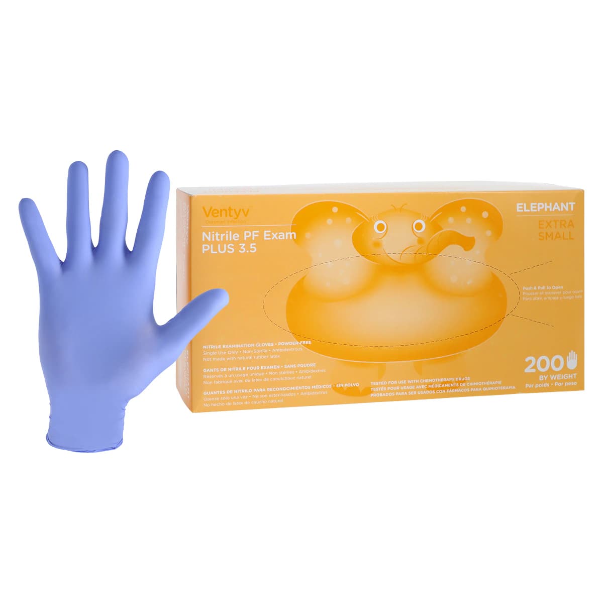 Ventyv Nitrile Powder-Free Exam Glove Plus 3.5 (Elephant), Violet Blue, X-Small, 200/Box, 10333101 - VENTYV NITRILE POWDER FREE EXAM GLOVE PLUS 3.5 (ELEPHANT) 10333101 - Image 1