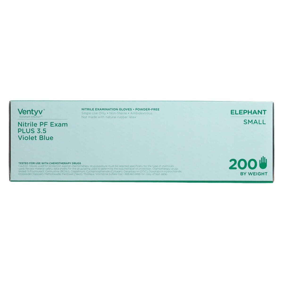 Ventyv Plus 3.5 (Elephant) Nitrile Powder-Free Exam Gloves, Violet Blue, Small, Polymer Coated, Chemo Tested, 200/Box, 10334101 thumbnail 9