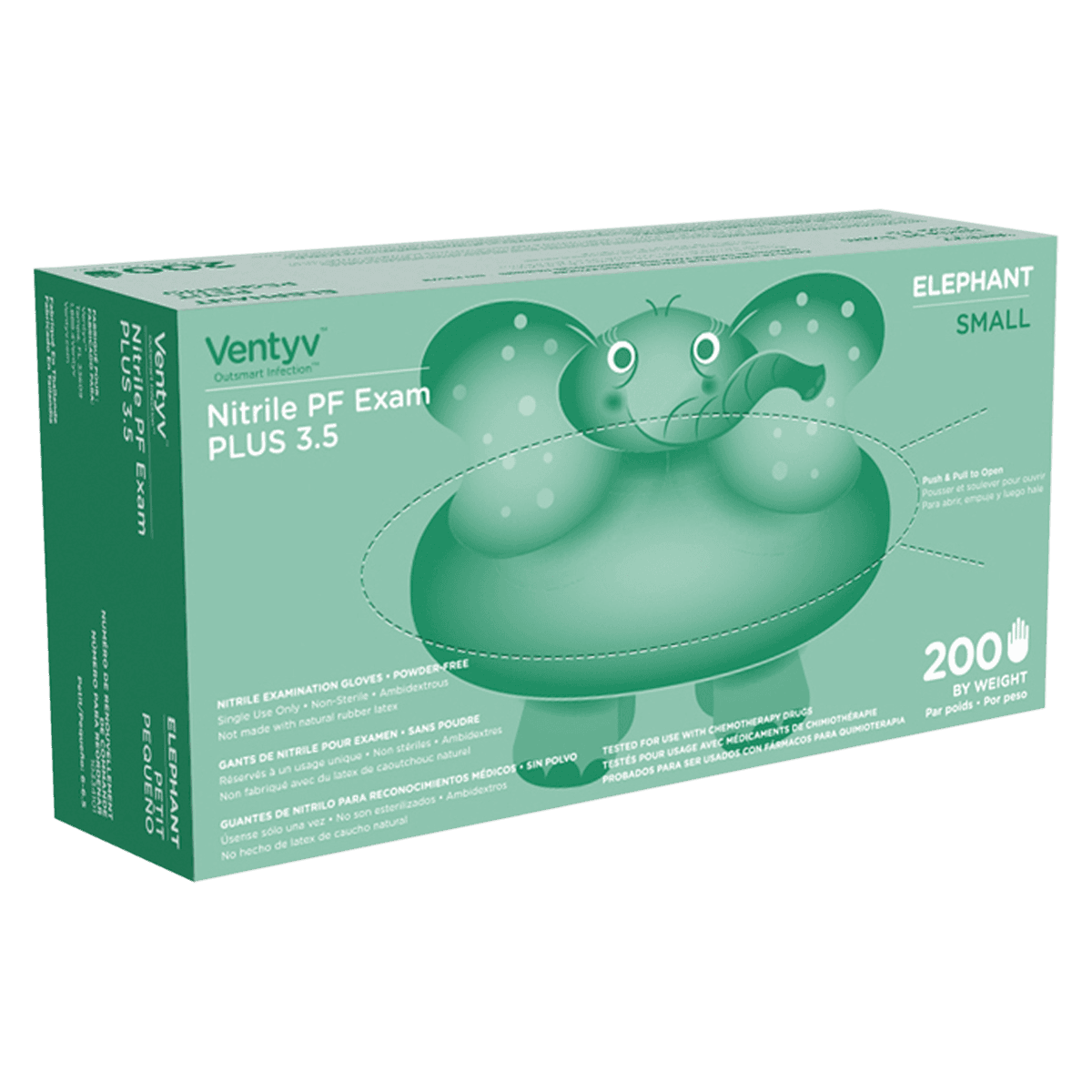 Ventyv Plus 3.5 (Elephant) Nitrile Powder-Free Exam Gloves, Violet Blue, Small, Polymer Coated, Chemo Tested, 200/Box, 10334101 thumbnail 2