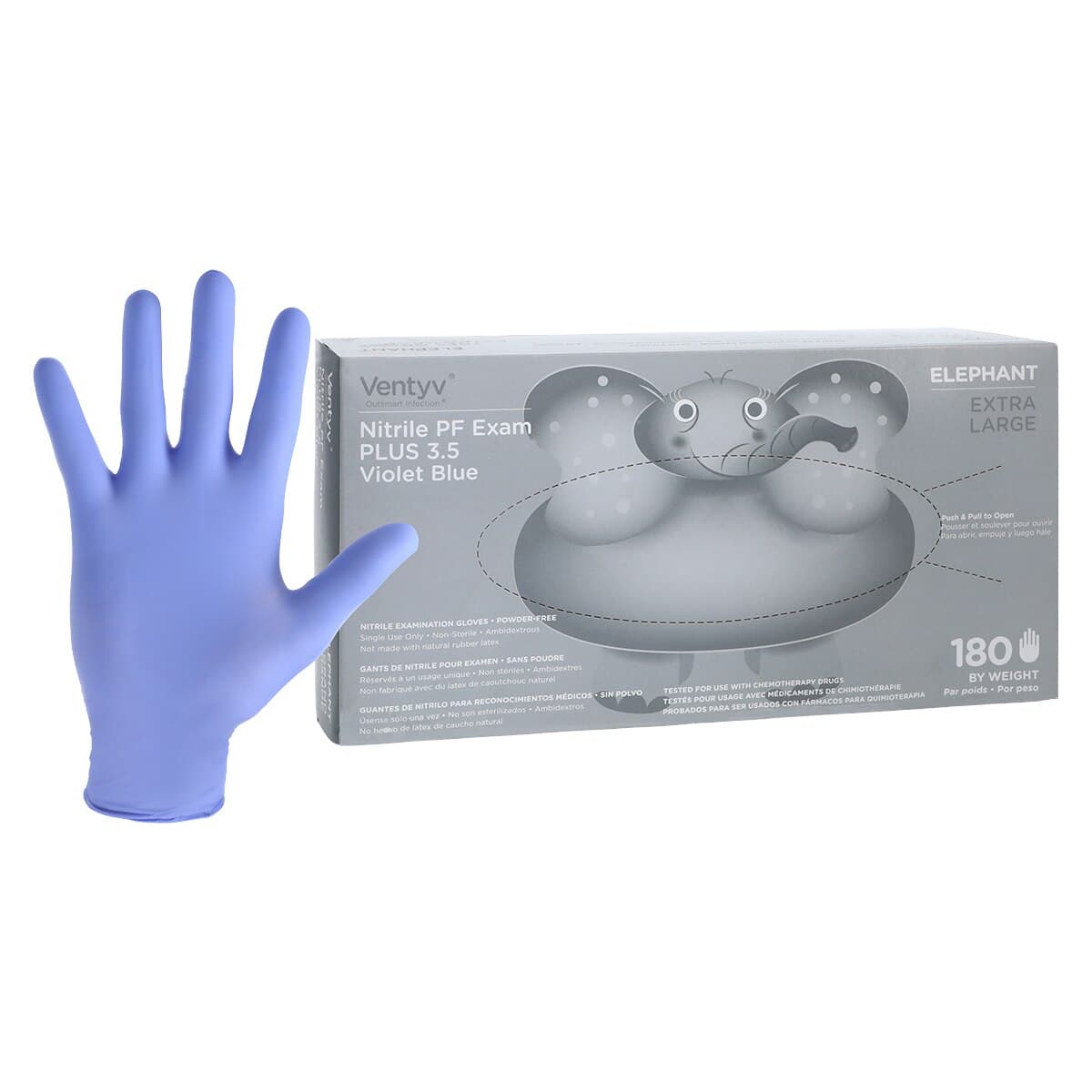 Ventyv Nitrile Powder-Free Exam Glove Plus 3.5 (Elephant), Violet Blue, X-Large, Non-Sterile, 10337101 thumbnail 2