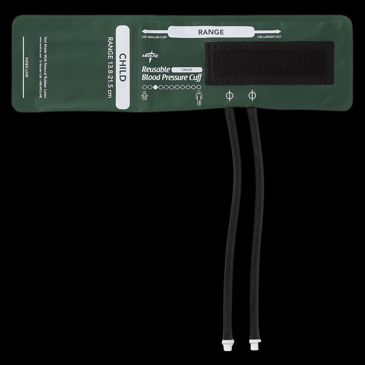 Medline Blood Pressure Cuff, 2-Tube, Child Size 1, Screw Connect, Green, 5/Bag - Cuff BP 2T CH1 Screw Connect - Image 1