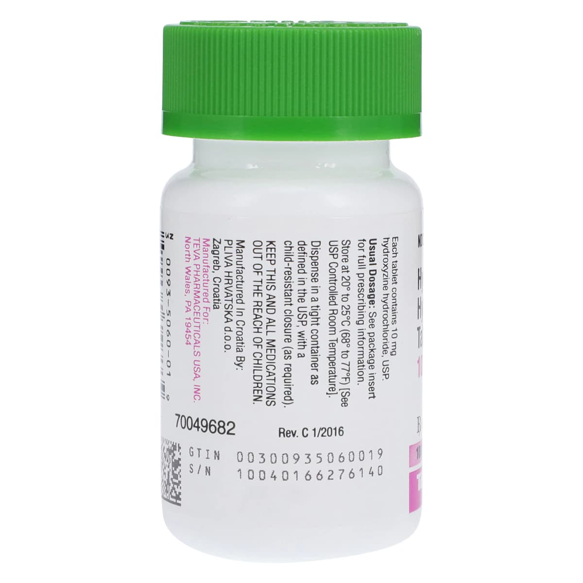 Hydroxyzine HCL Tablets, 10mg, 100/Bottle, Teva Pharmaceuticals thumbnail 2
