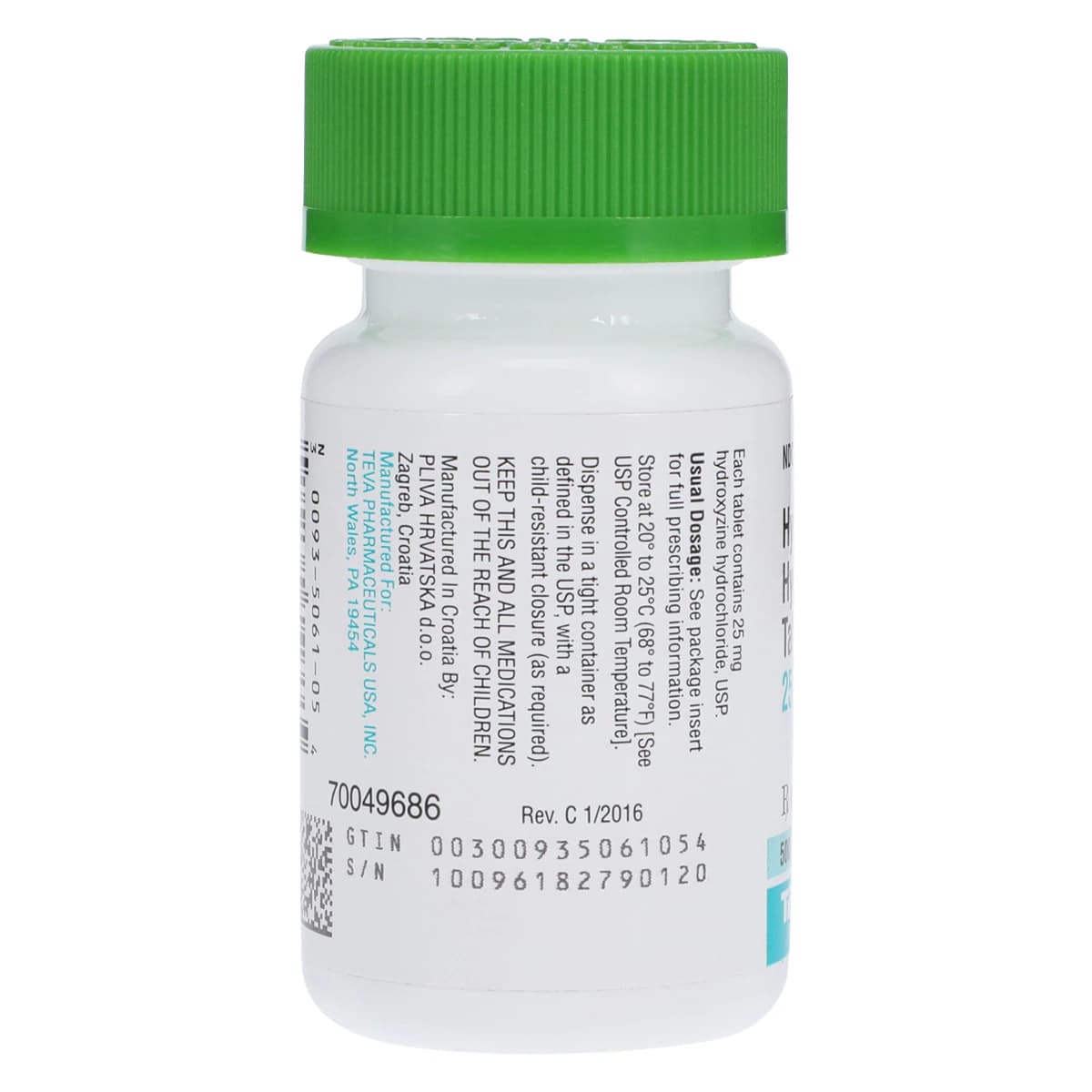 Hydroxyzine HCL Tablets, 25mg, 500/Bottle, Teva Pharmaceuticals thumbnail 2