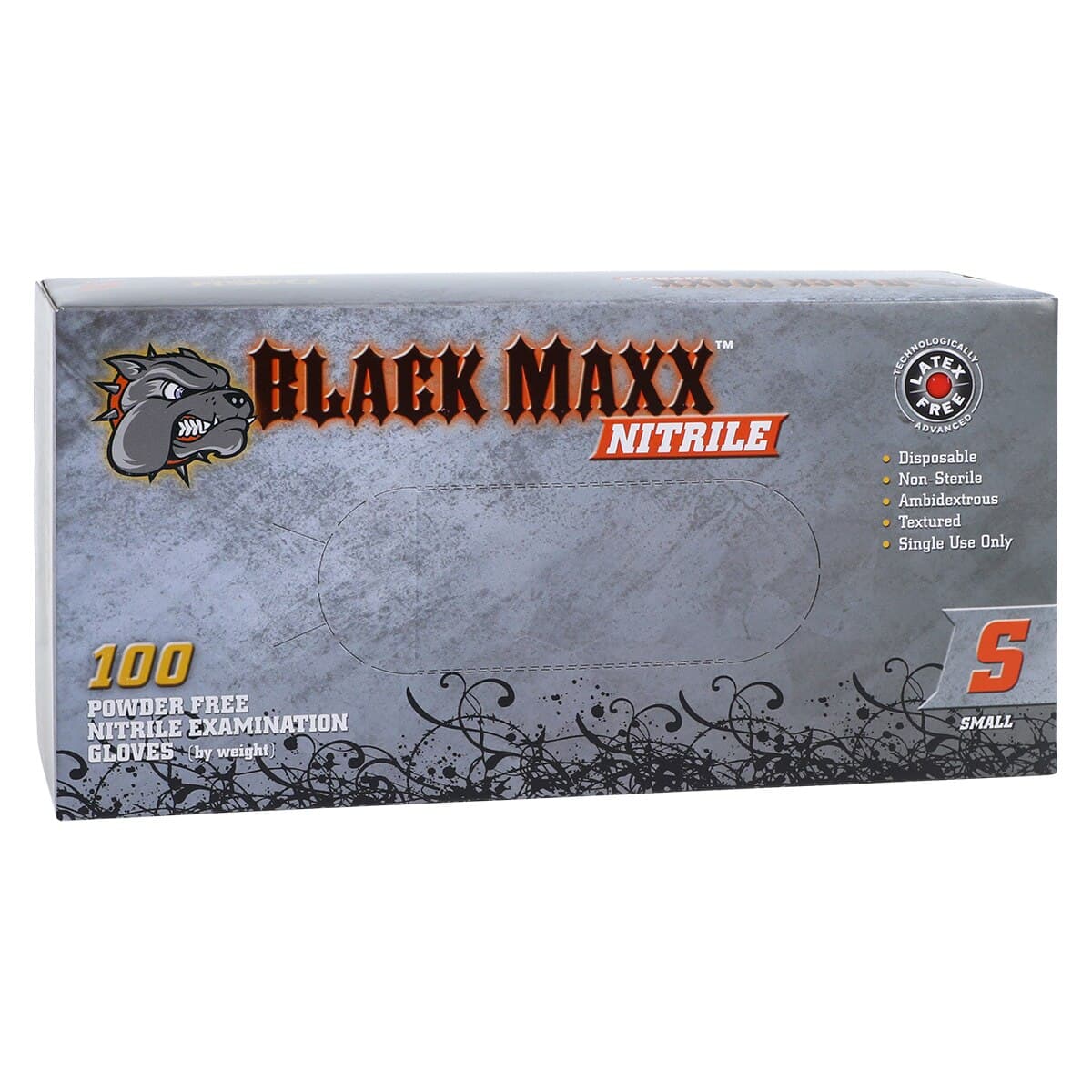 Black Maxx Nitrile Exam Gloves, Powder Free, Textured, Non-Sterile, Small, Black, 100/Box, BMN100S thumbnail 4