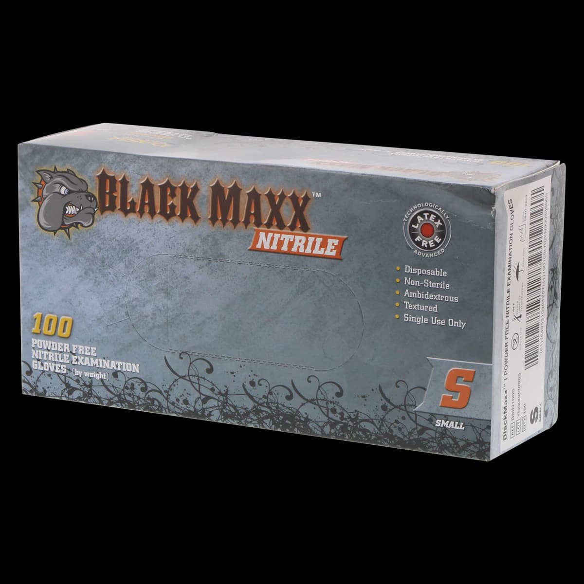 Black Maxx Nitrile Exam Gloves, Powder Free, Textured, Non-Sterile, Small, Black, 100/Box, BMN100S - Black Maxx SM Nitrile PF Txt Gloves, Black (100) - Image 1