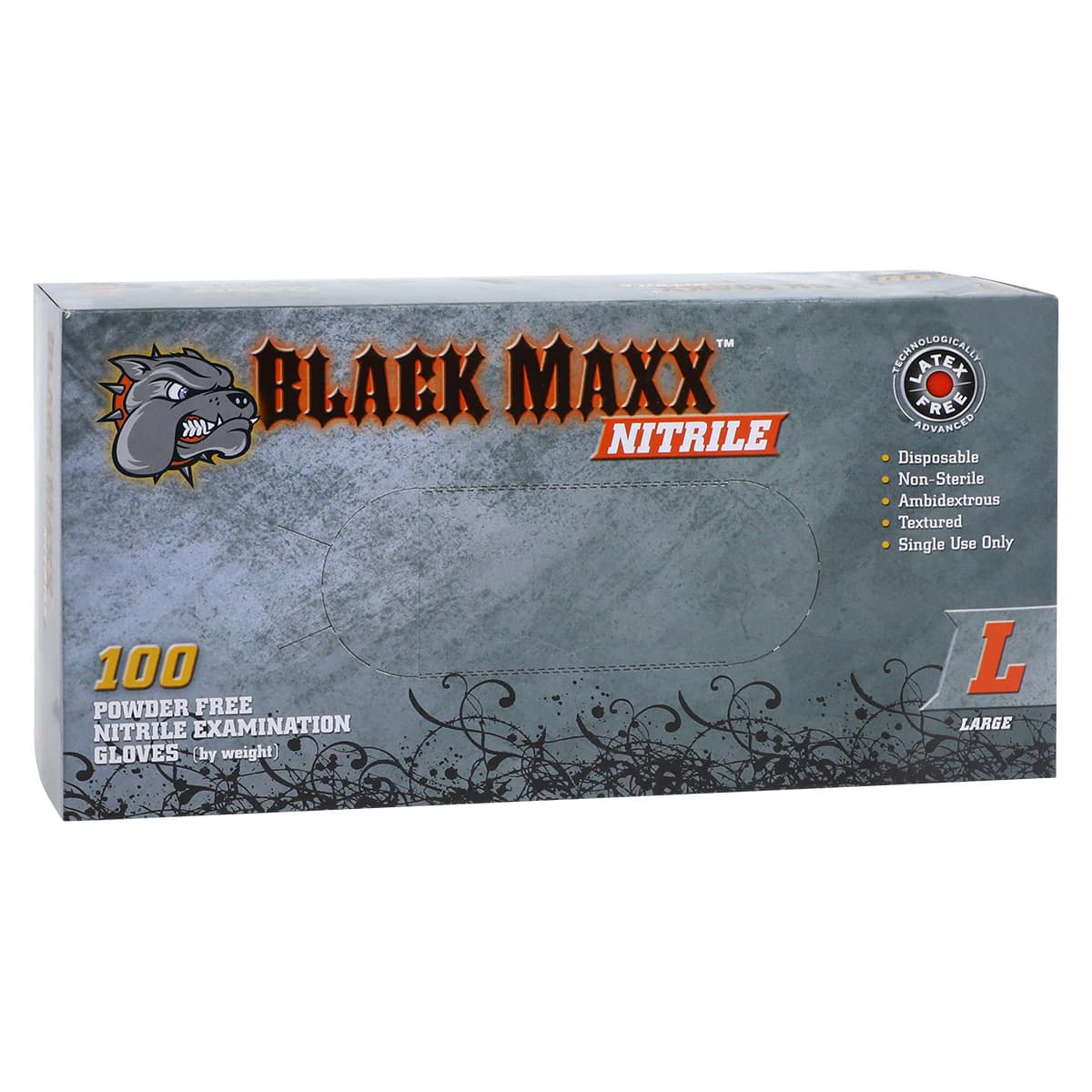 Black Maxx Nitrile Exam Gloves, Powder-Free, Non-Sterile, Large, Black, Textured, 100/Box, BMN100L thumbnail 4