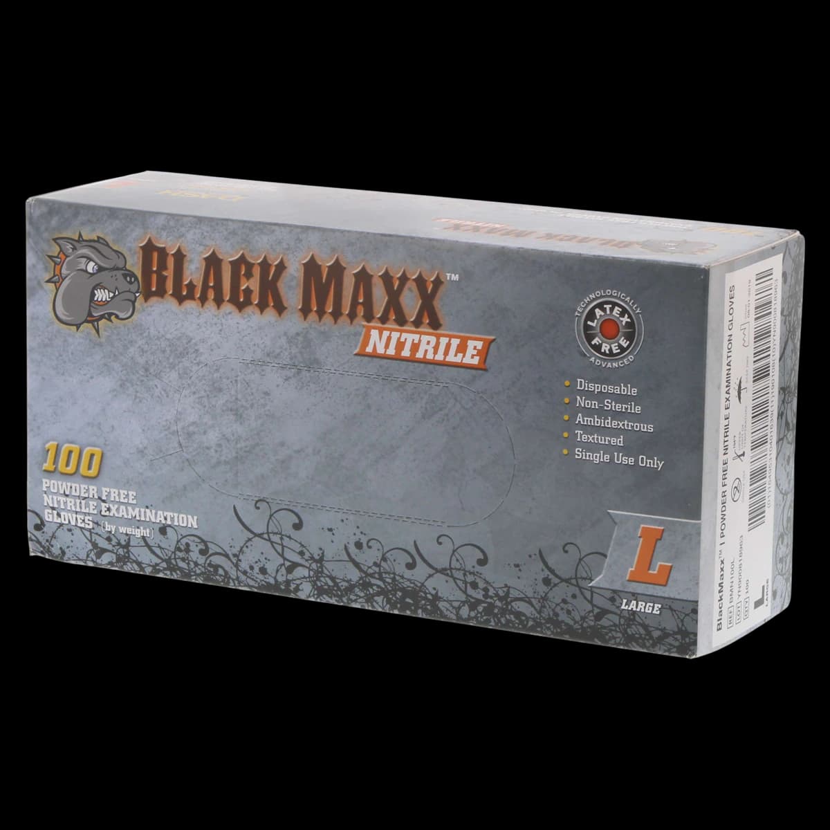 Black Maxx Nitrile Exam Gloves, Powder-Free, Non-Sterile, Large, Black, Textured, 100/Box, BMN100L - Black Maxx Nitrile Gloves Large 100/Bx - Image 1