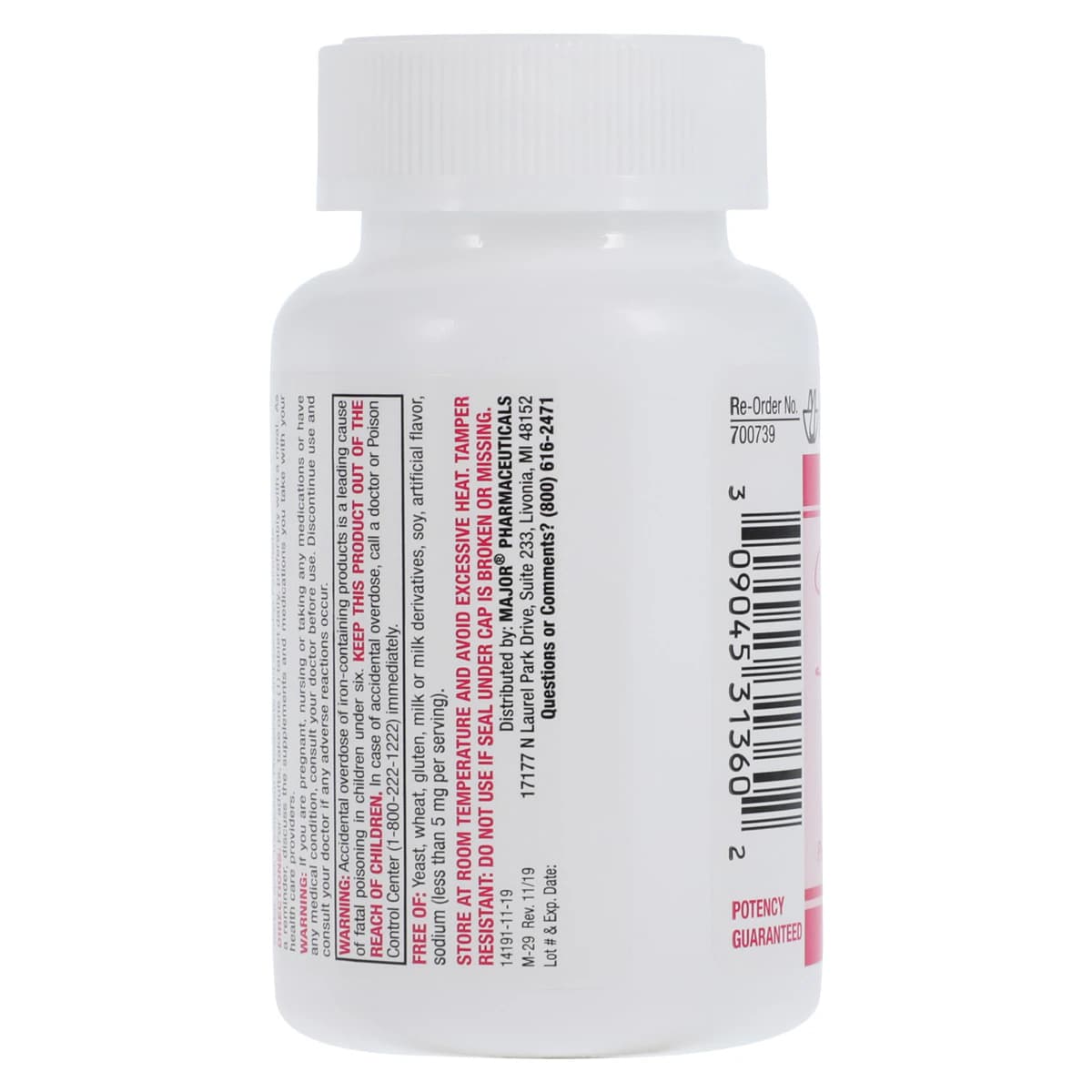 Major Pharmaceuticals Prenatal Vitamin Tablets, Old Formula, 100/Bottle thumbnail 2