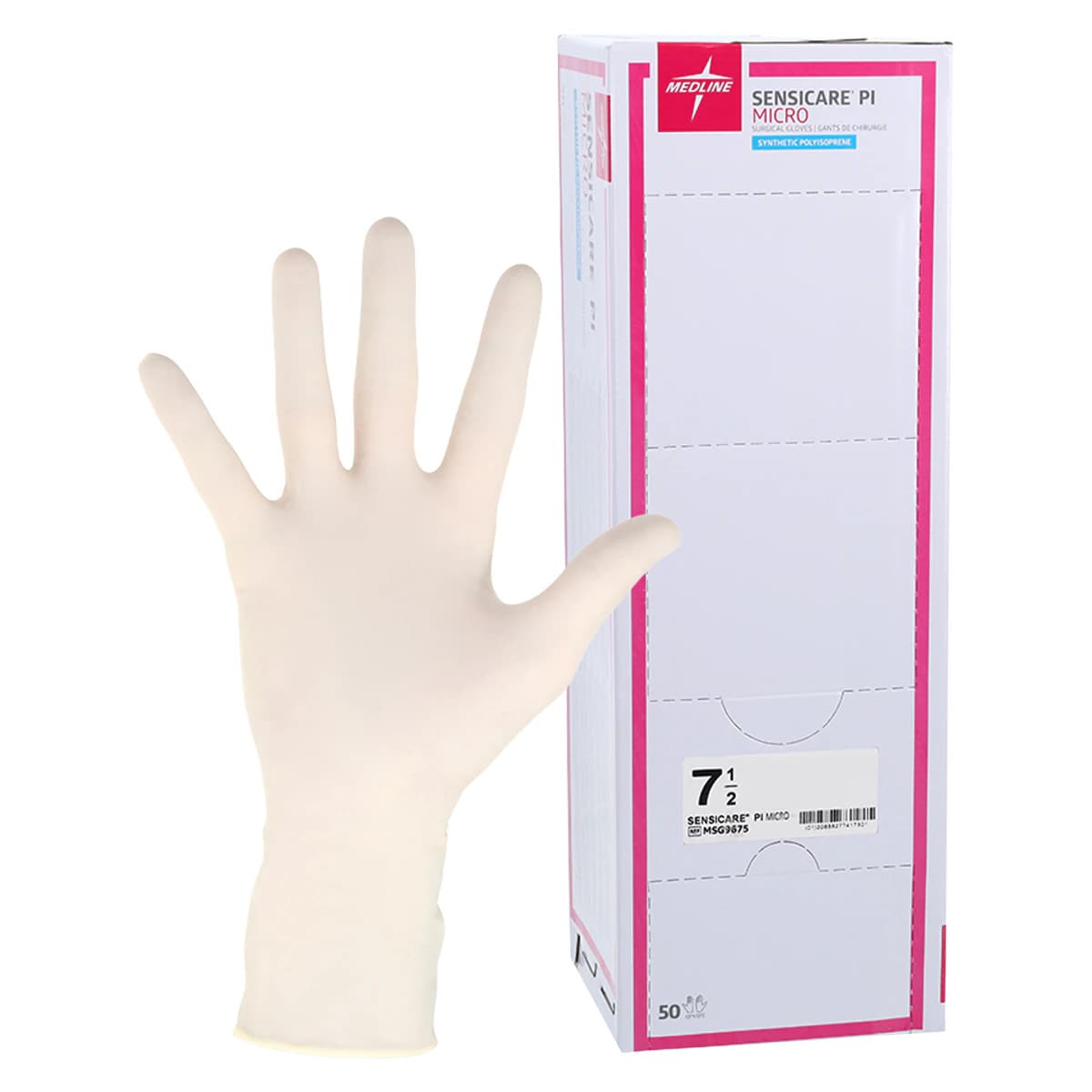 Medline SensiCare PI Polyisoprene Surgical Gloves, Powder-Free, Latex-Free, Size 7.5, Cream thumbnail 2