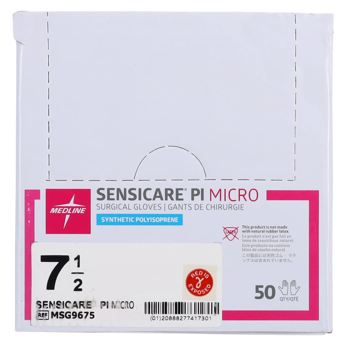 Medline SensiCare PI Polyisoprene Surgical Gloves, Powder-Free, Latex-Free, Size 7.5, Cream thumbnail 8