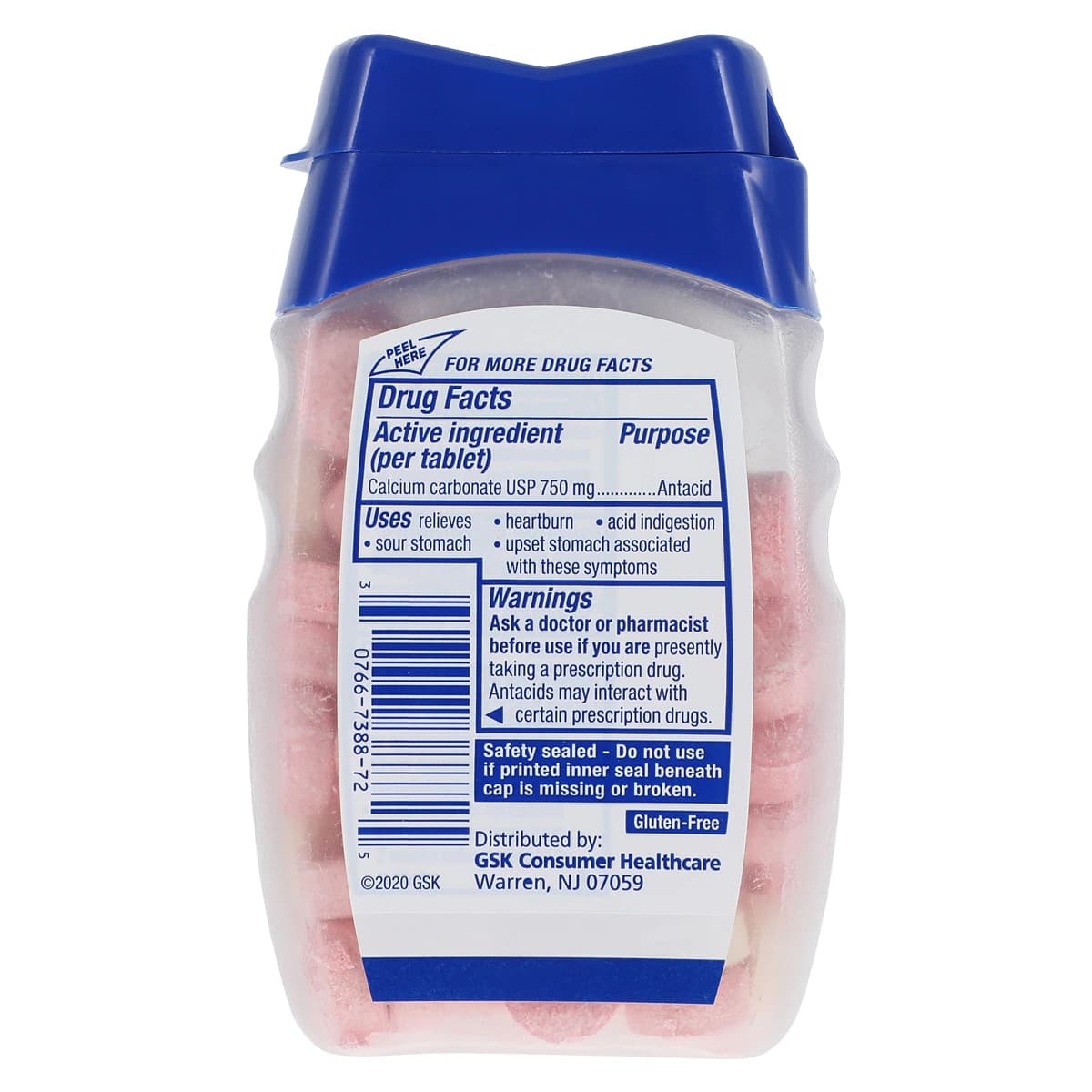 Tums EX Antacid Chewable Tablets, Sugar Free, Melon Berry, 80/Bottle thumbnail 2