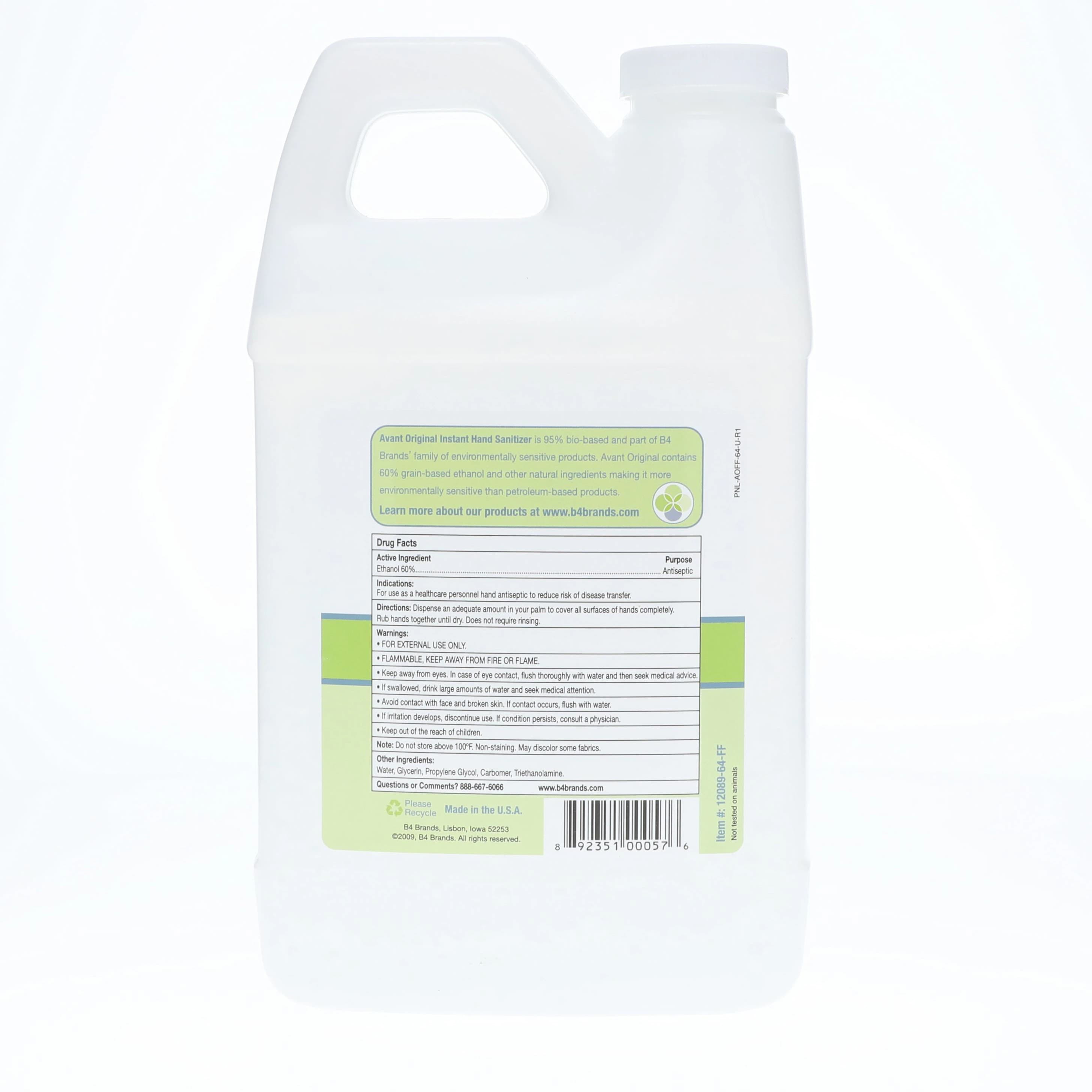 Avant Hand Sanitizer Gel, 64 oz, Ethyl Alcohol, Fragrance Free, Each thumbnail 2
